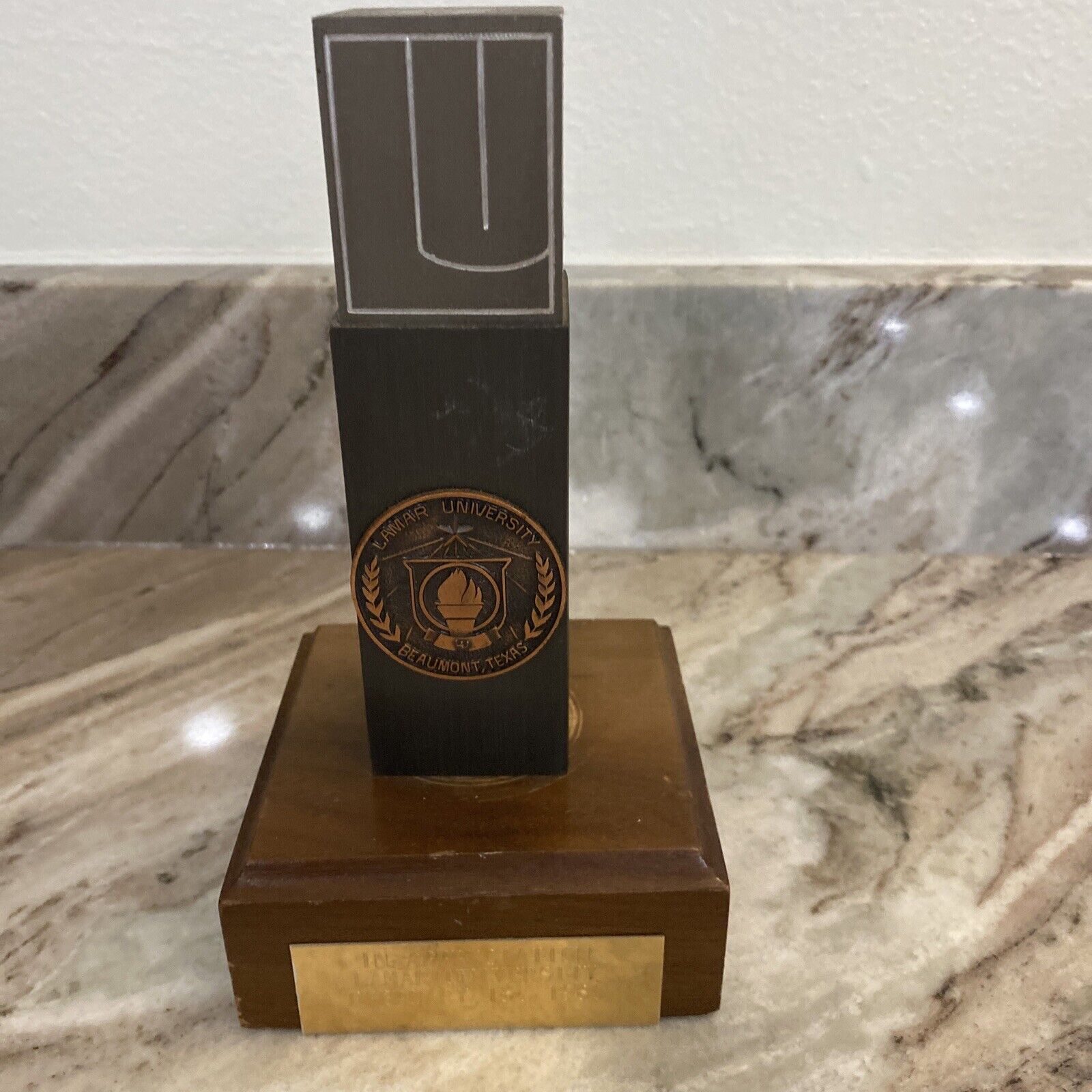 1980 Lamar University Beaumont Texas In Appreciation Desk Trophy