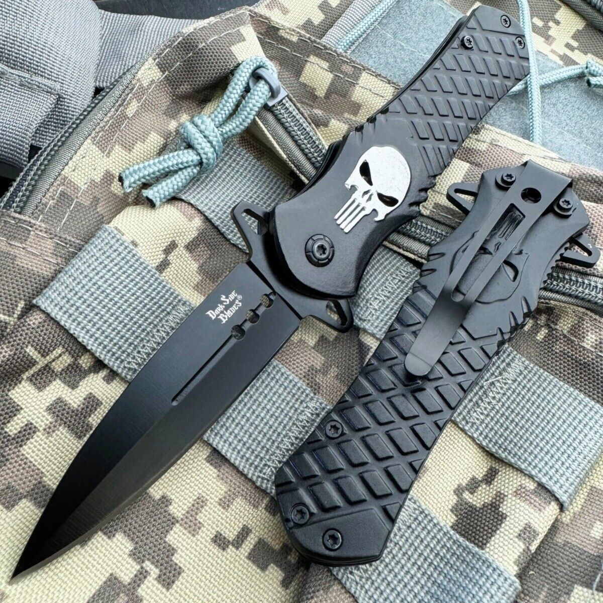 Dark Side Blades Fantasy Skull Black Spring Assisted Open Folding Pocket Knife