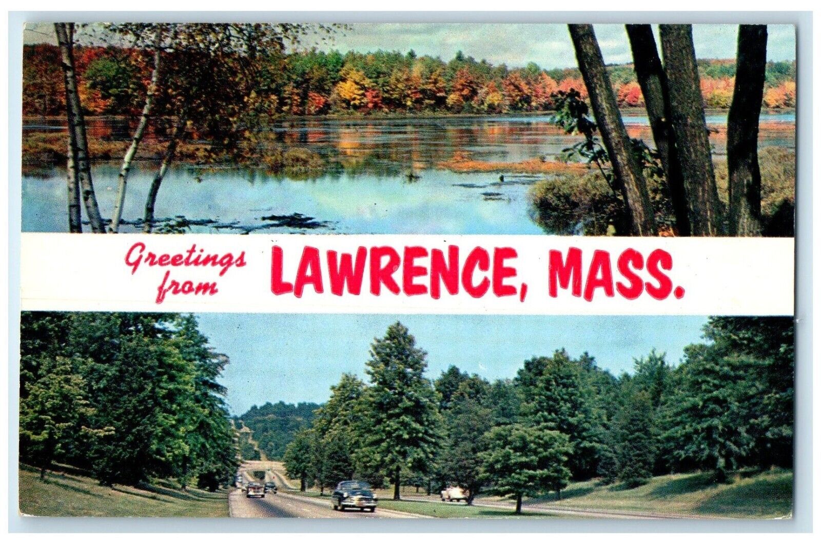 c1950's Greetings From Lawrence Massachusetts MA Dual View Vintage Postcard