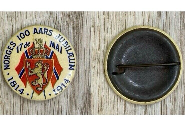 Antique Norway Button Centennial Constitution 1914 Pinback Norges 100 AARS