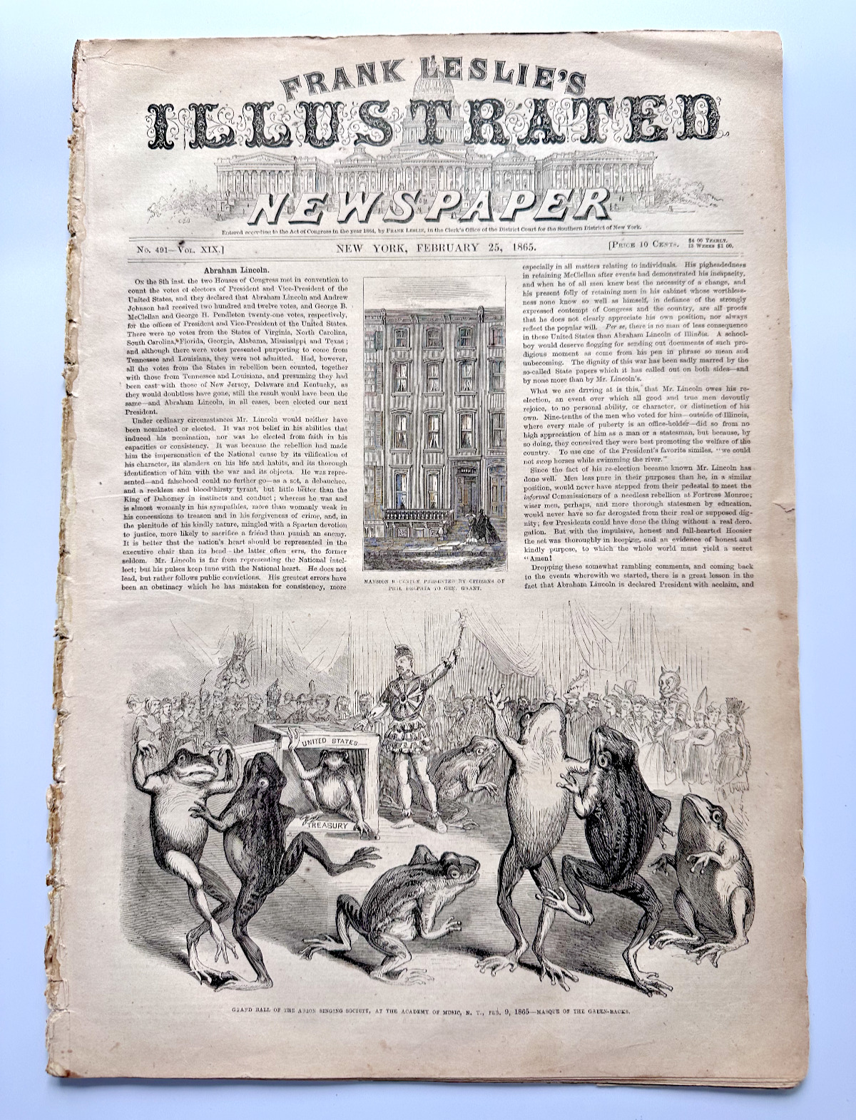 FEBRUARY 25, 1865 FRANK LESLIE'S ILLUSTRATED NEWSPAPER, NEW YORK - A576