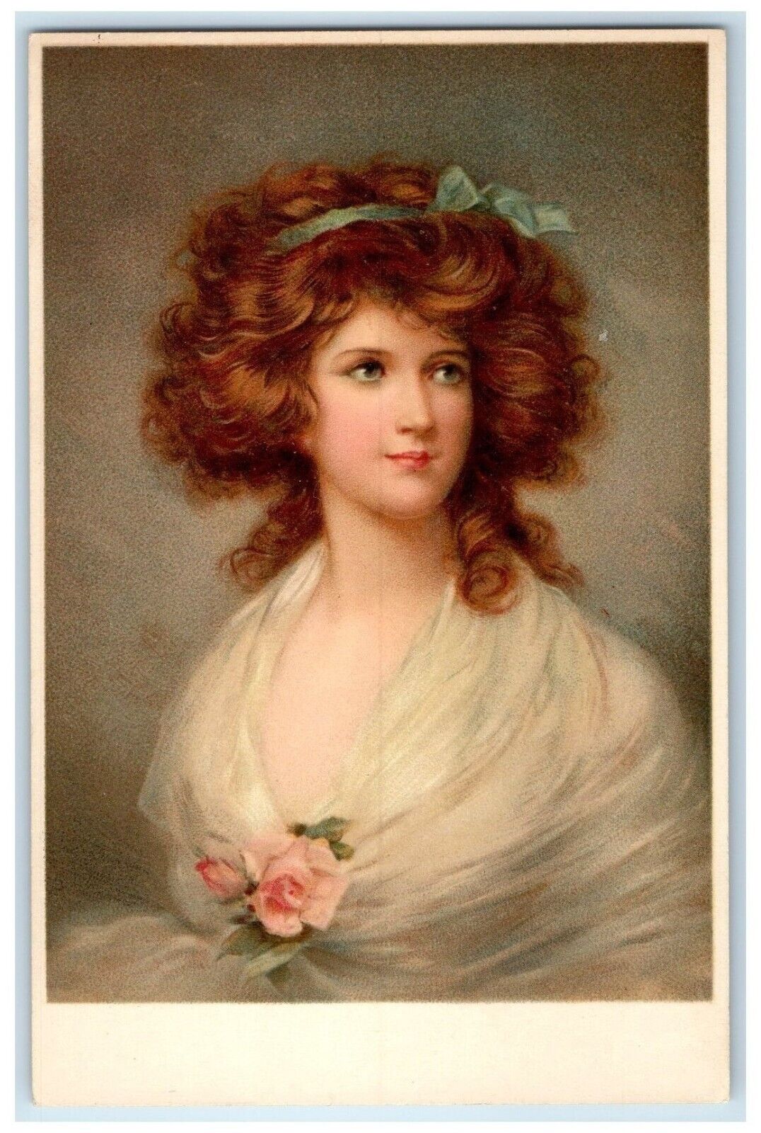 c1910's Pretty Woman Curly Hair Flowers Studio Munk Unposted Antique Postcard