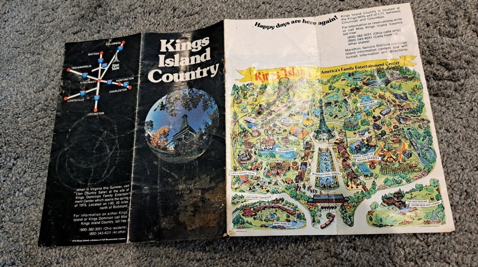 1975 Kings Island Amusement Theme Park Map Brochure