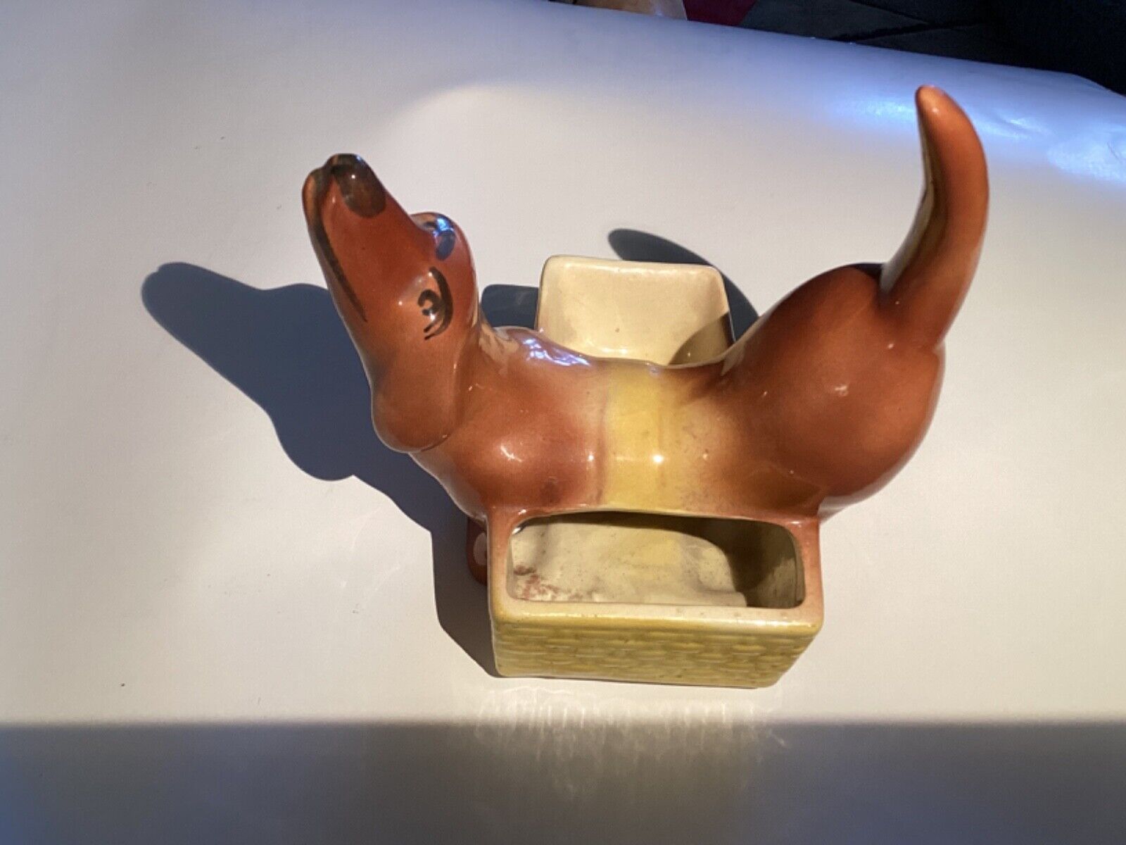 Vintage MCM Ceramic Dachshund Weiner Dog Dresser Caddy Planter