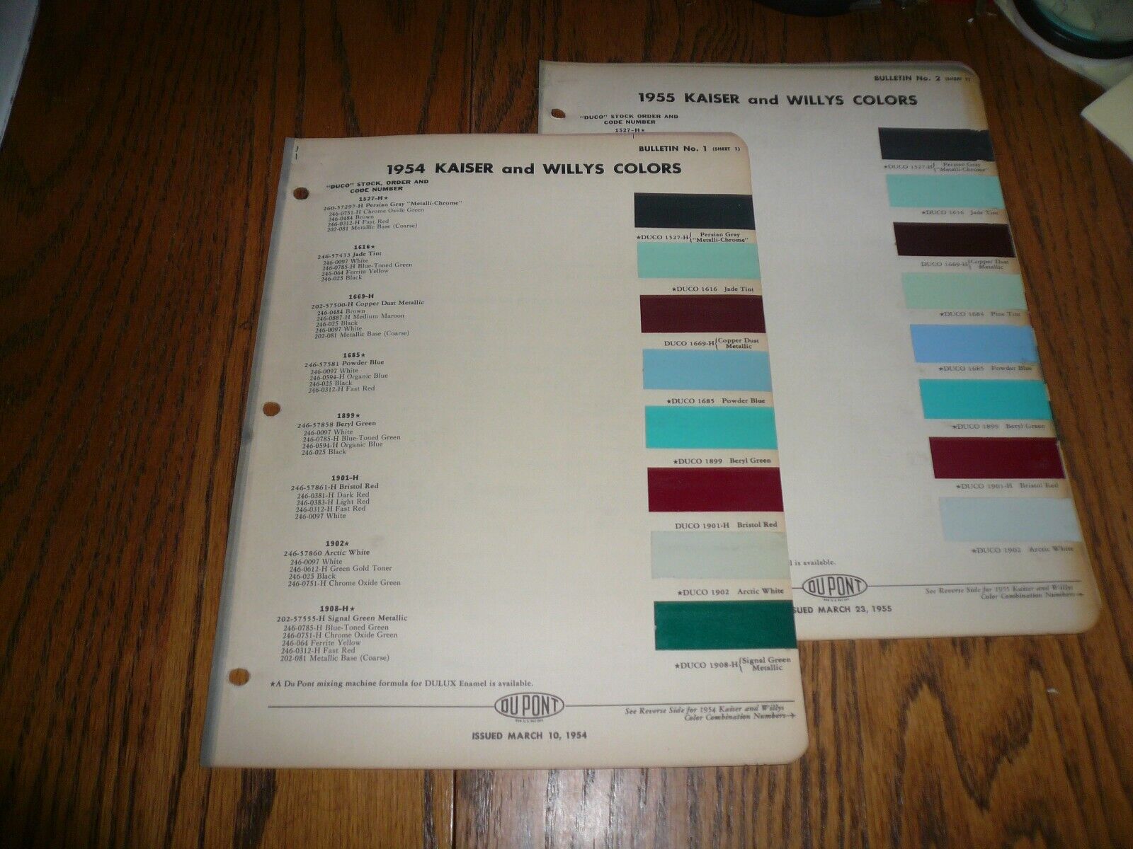 1954 1955 Kaiser & Willys DuPont Dulux & Color Chip Paint Samples - Two Years