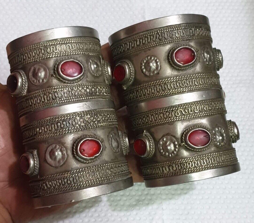 Pair Of Rare Old Beautifull Traditional Centrail Asian Jewellers Turkman  Barcle