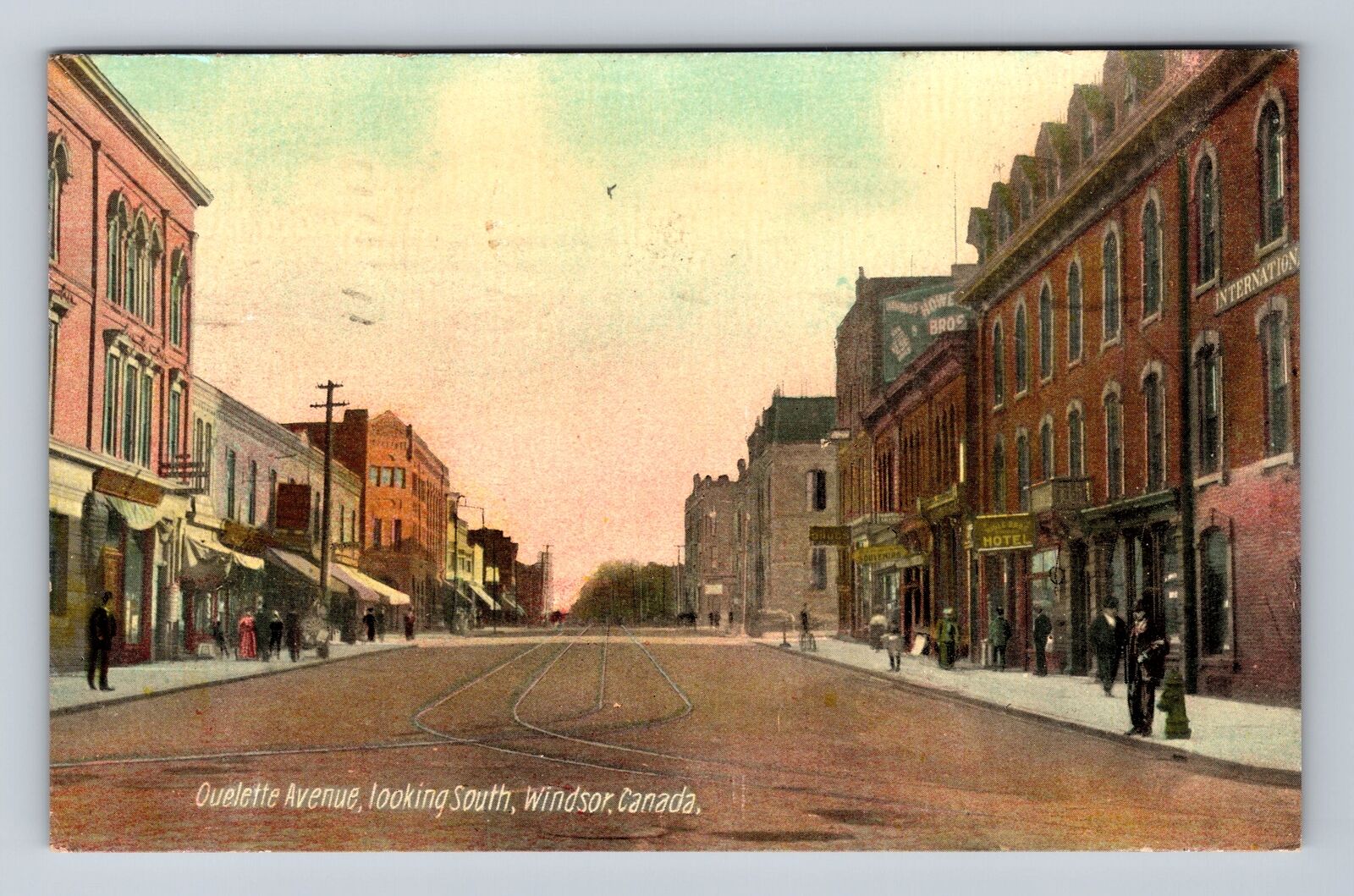 Windsor ON-Ontario Canada, Ouelette Ave, Hotel Drugstore Vintage c1910 Postcard