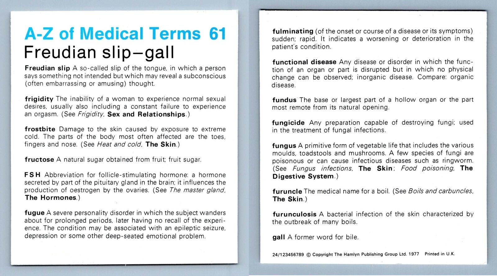 Freudian Slip-Gall #61 A-Z - Home Medical Guide 1975-8 Hamlyn Card