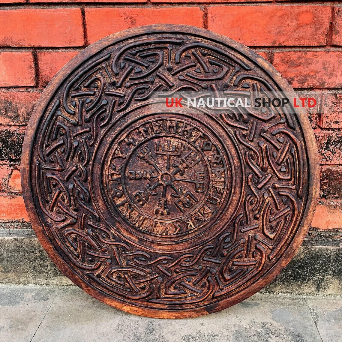 Compass Designer Shield | Viking Vegvisir Carved Shield