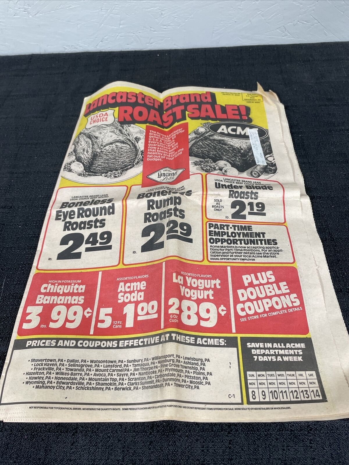 Acme Markets Weekly Grocery Flyer Ad November 1987 Circular￼￼