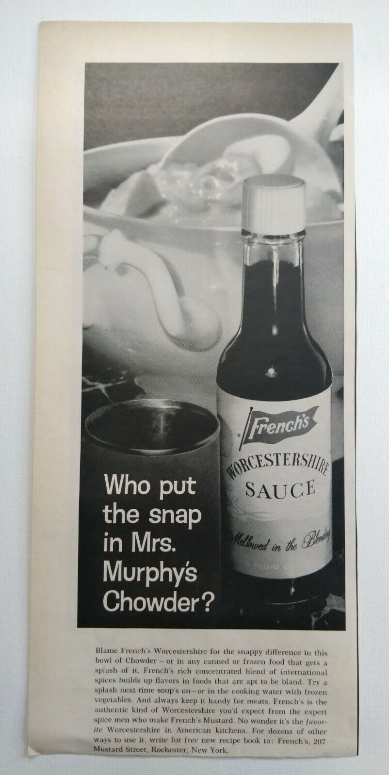 1963 French\'s Worcestershire Sauce Chowder Food Spices Kitchen Vintage Print Ad