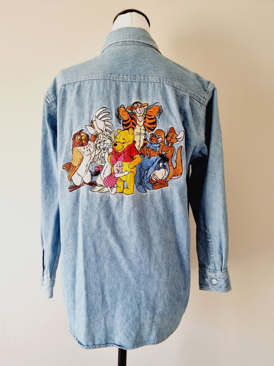DISNEY Store WINNIE THE POOH Vintage Denim Embroidered Shirt SIZE MEDIUM