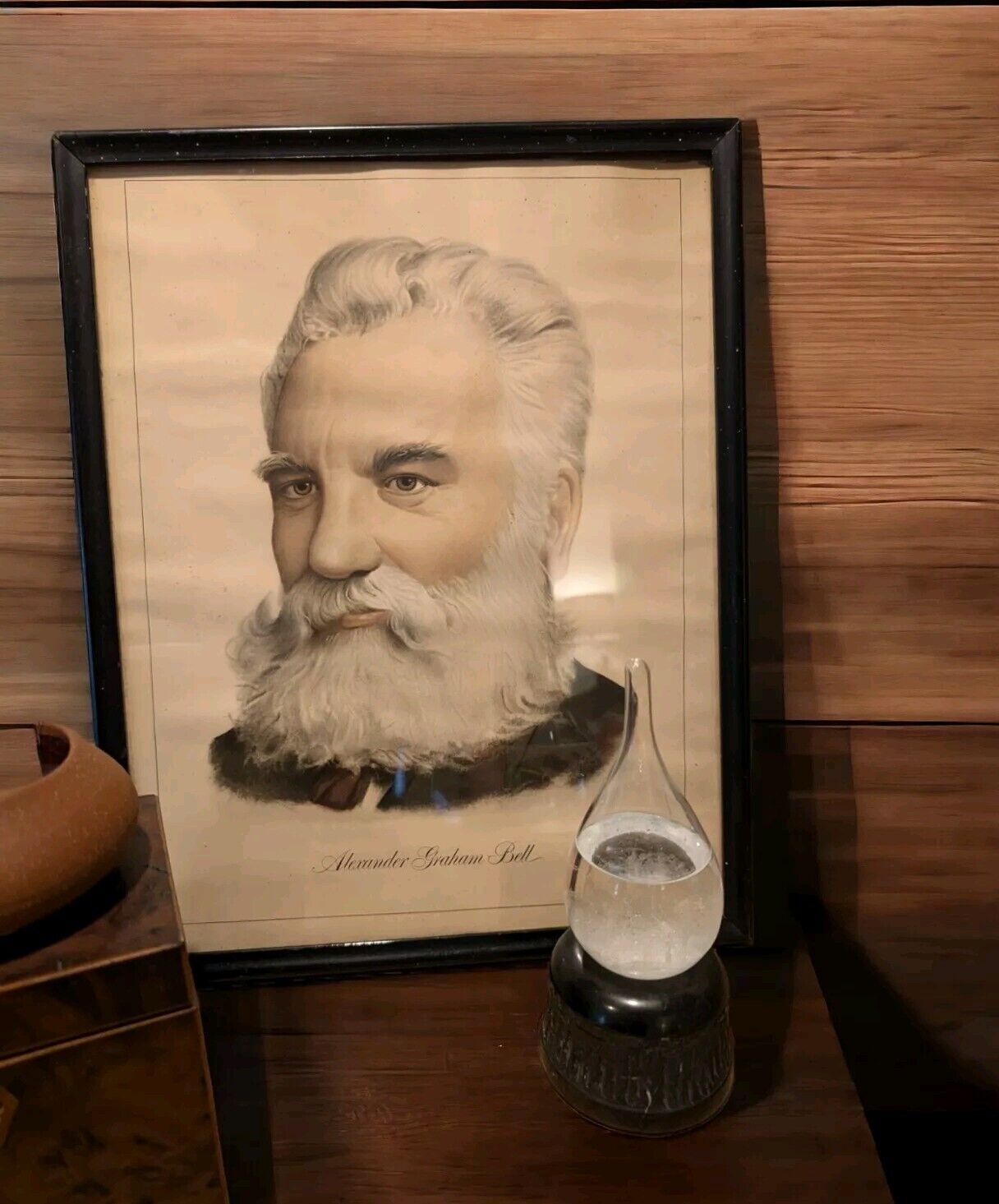 Antique Print Alexander Graham Bell Portrait Framed WallArt Primitive Industrial
