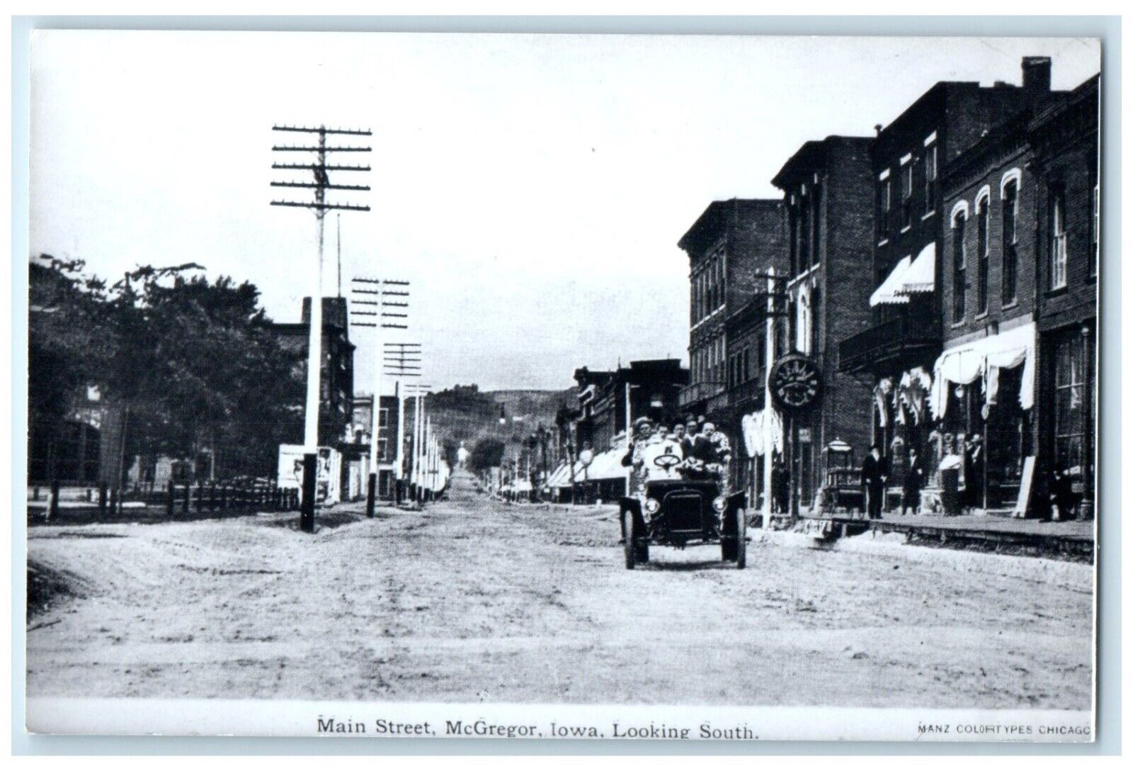 c1940 Main Street Classic Car McGregor Iowa Looking South Vintage Photo Postcard