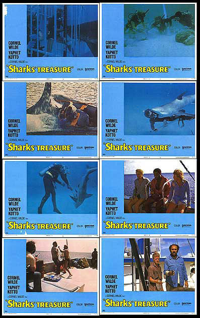 SHARKS' TREASURE original 1975 lobby card set SCUBA DIVING 11x14 movie posters