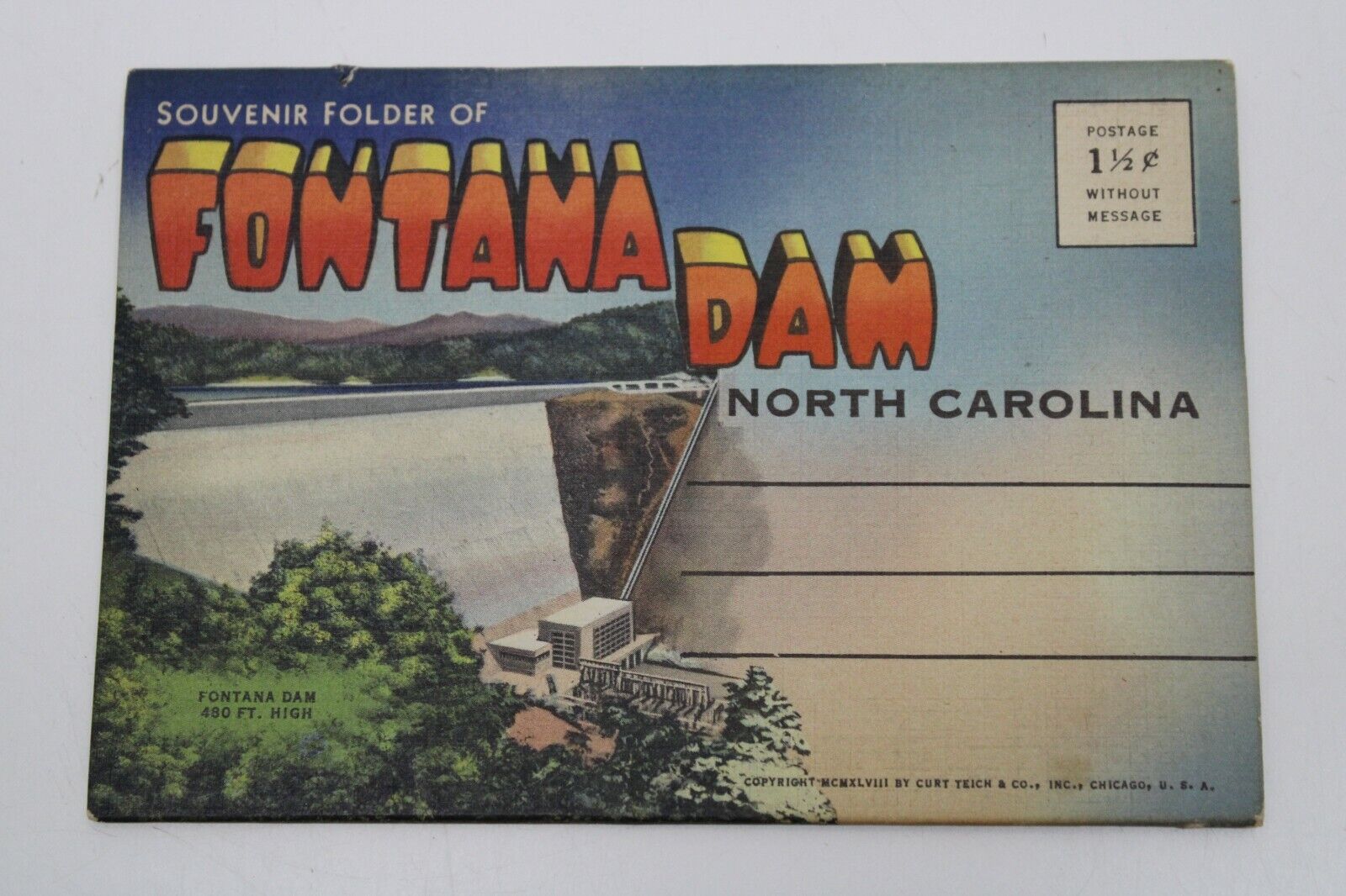 Vintage 1948 Fontana Dam North Carolina Postcard Souvenir Folder A173