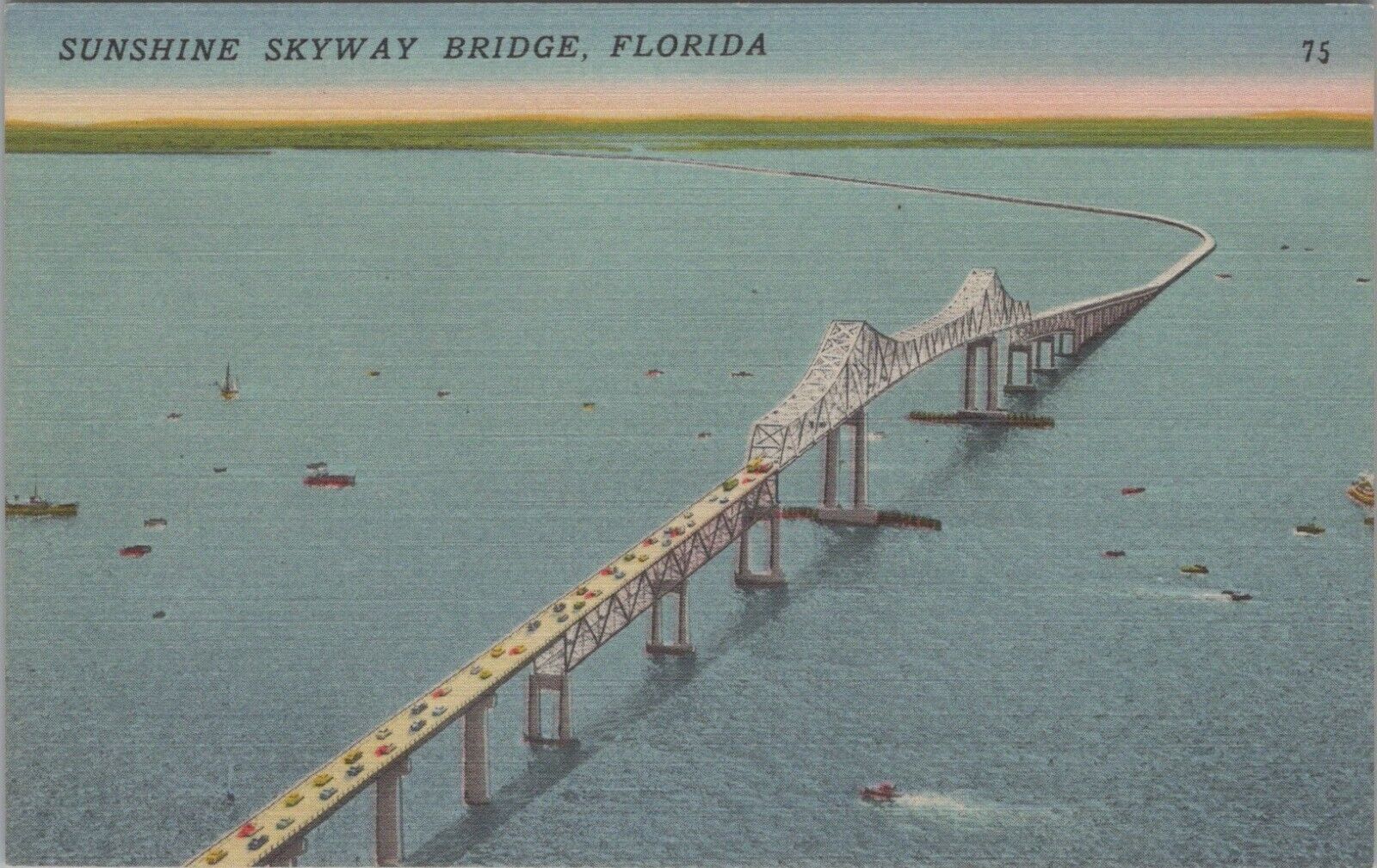 Sunshine Skyway Bridge Florida Linen Vintage Post Card