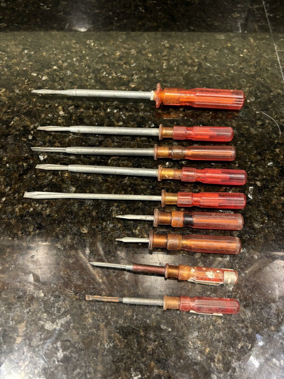9 vintage Quick Wedge screwdrivers