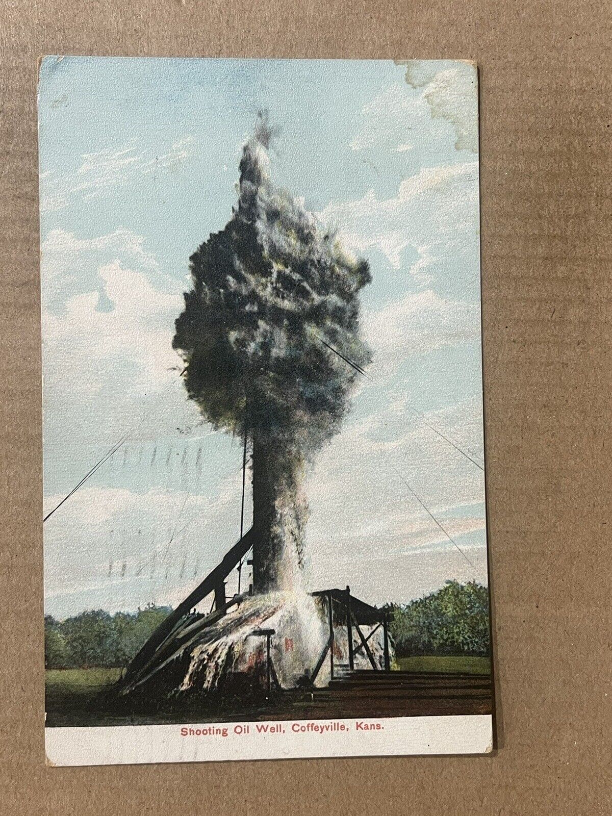 Postcard Coffeyville KS Kansas Shooting Oil Well Drilling Vintage 1908 PC