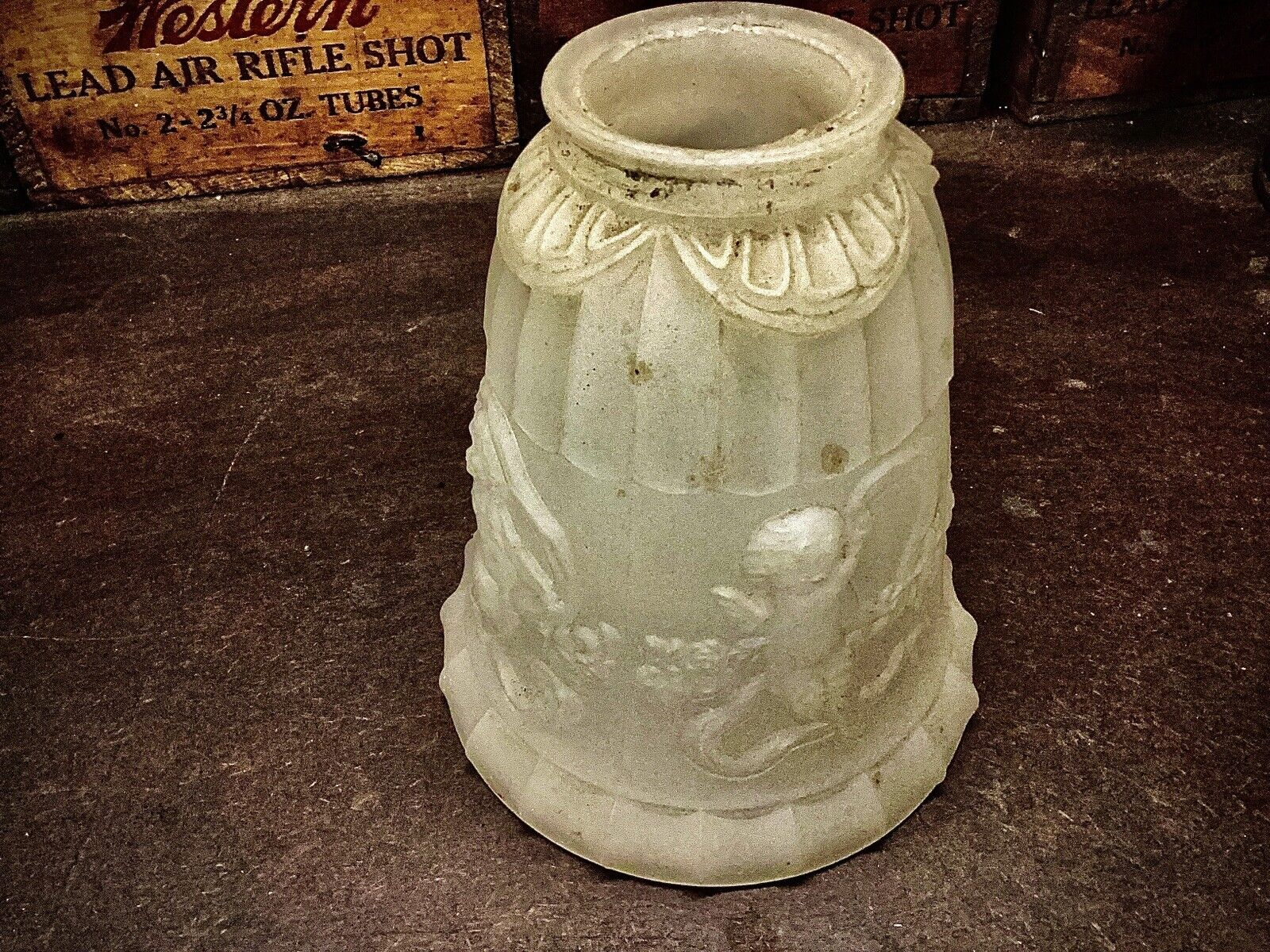Antique vintage old  lampshades  Milk, Glass, Cherub, Ornate, 2 1/4 Inch
