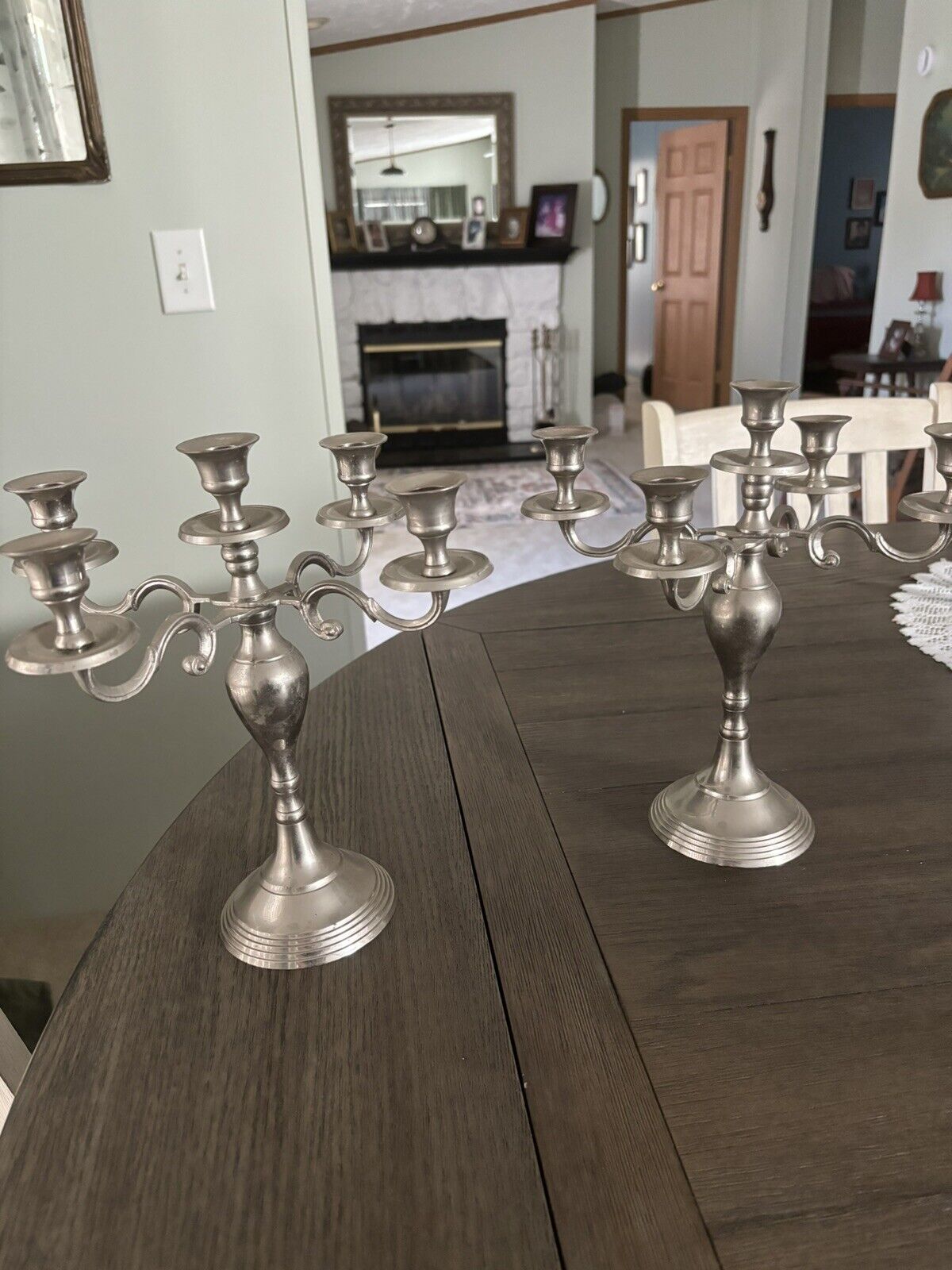 Pair Antique Silver Plated 5 Arm Light Candelabras Taper Candle Holders