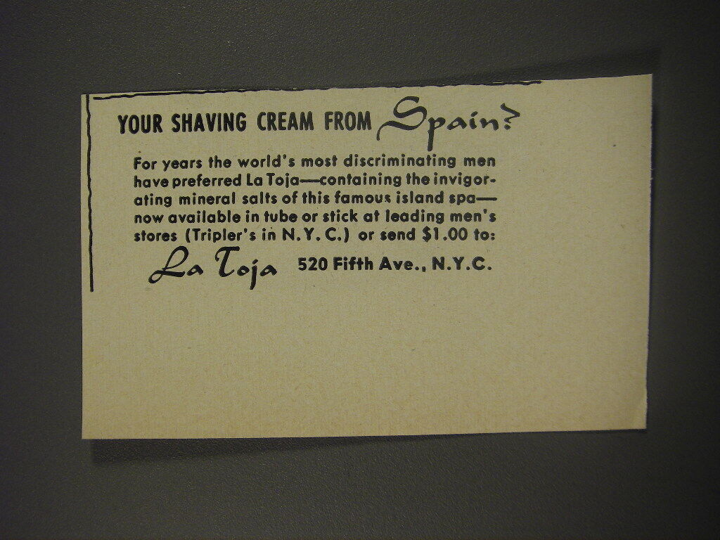 1956 La Toja Shaving Cream Ad - Your shaving cream from Spain?