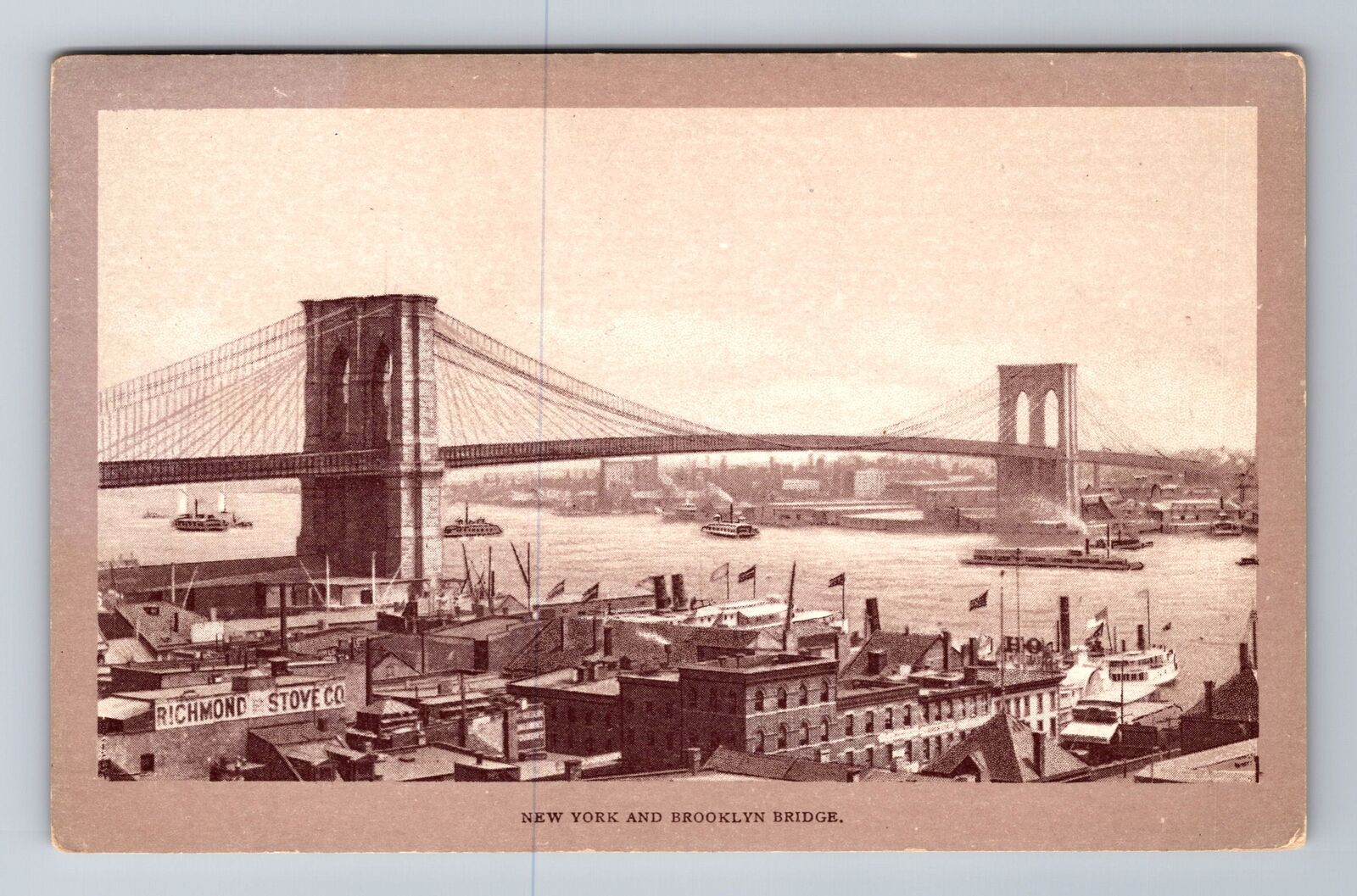 New York NY-New York, New York and Brooklyn Bridge, Antique Vintage Postcard