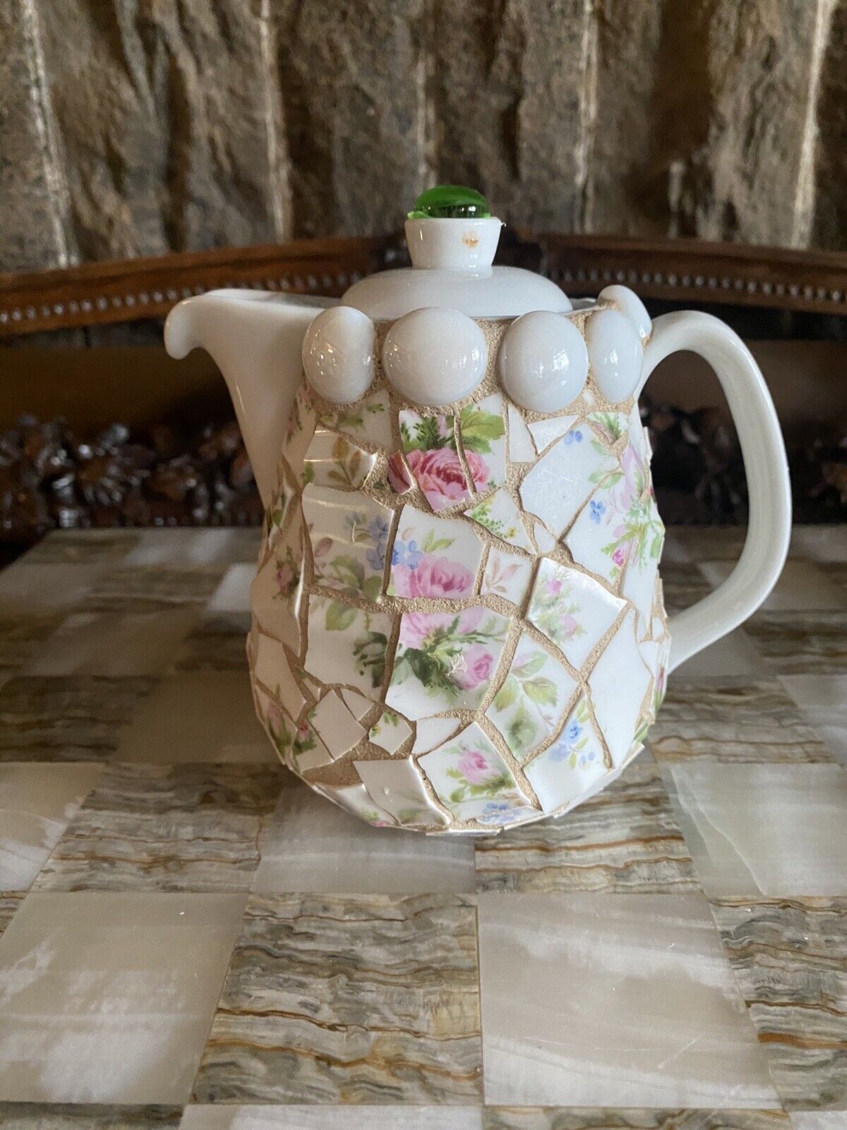 Vtg Classic Rose Rosenthal Group Teapot Covered W/Porcelain Mosaic Tiles Germany