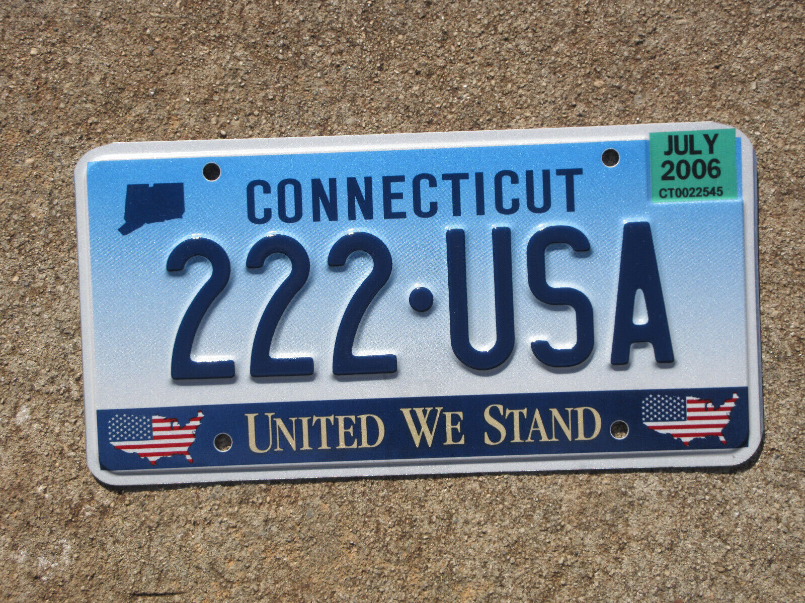 2006 Connecticut United We Stand License Plate 222 USA America