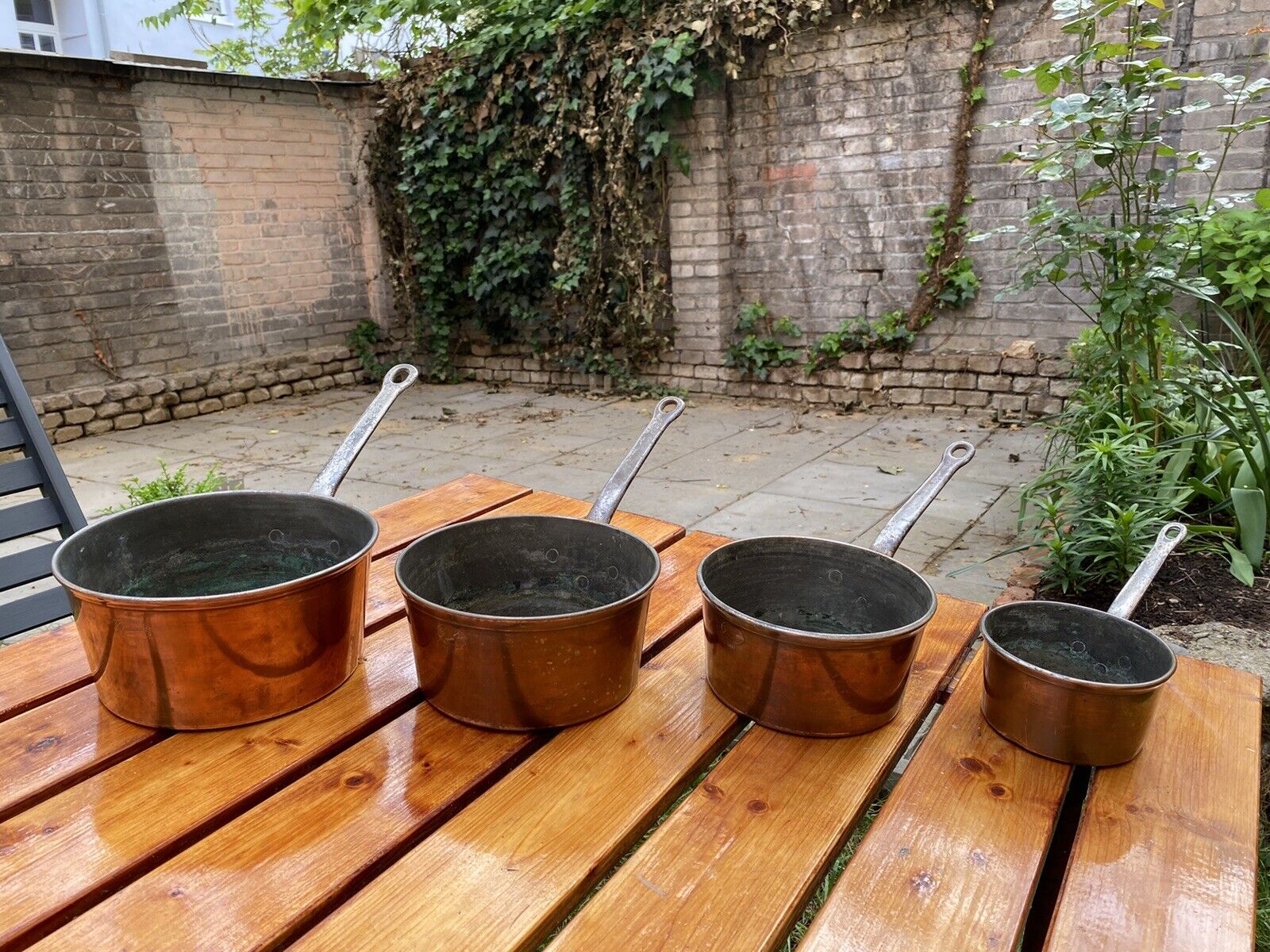 Set x4 Antique French Early 20th Century Copper Pots