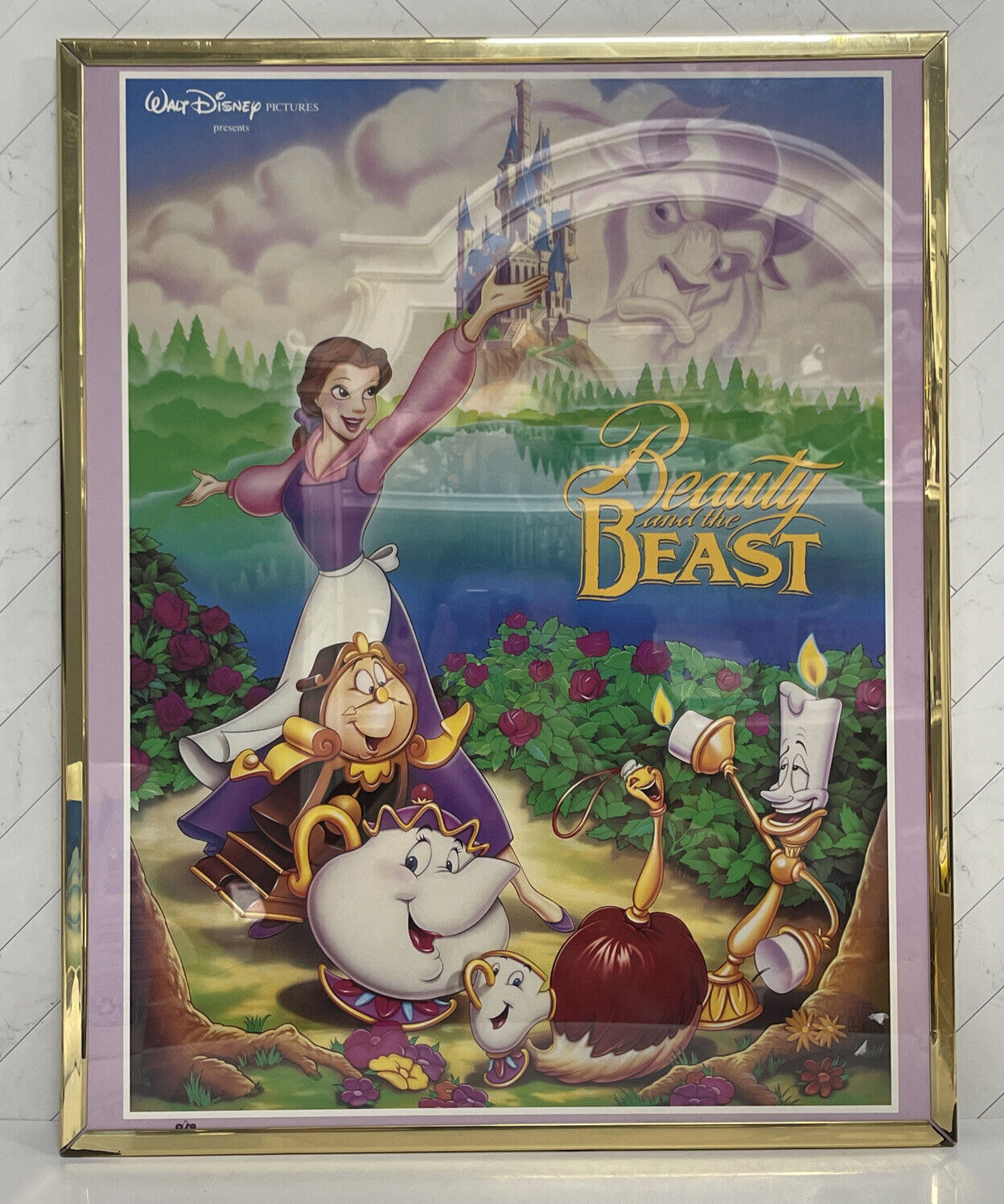 Vintage Beauty And The Beast Movie Poster Frame Walt Disney Printed USA OSP 1991