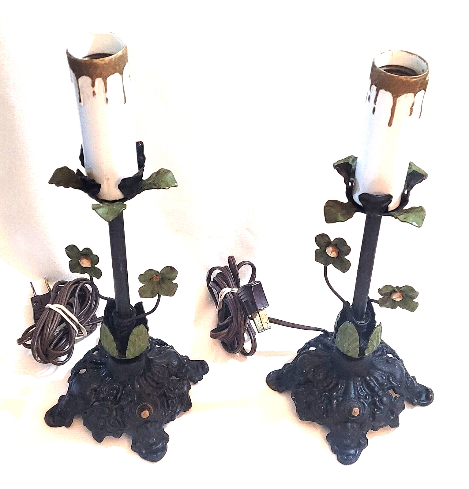 Vintage Wrought Iron Candlestick Lamps GE VERY RARE Set of Two 1960 to 1969 Era