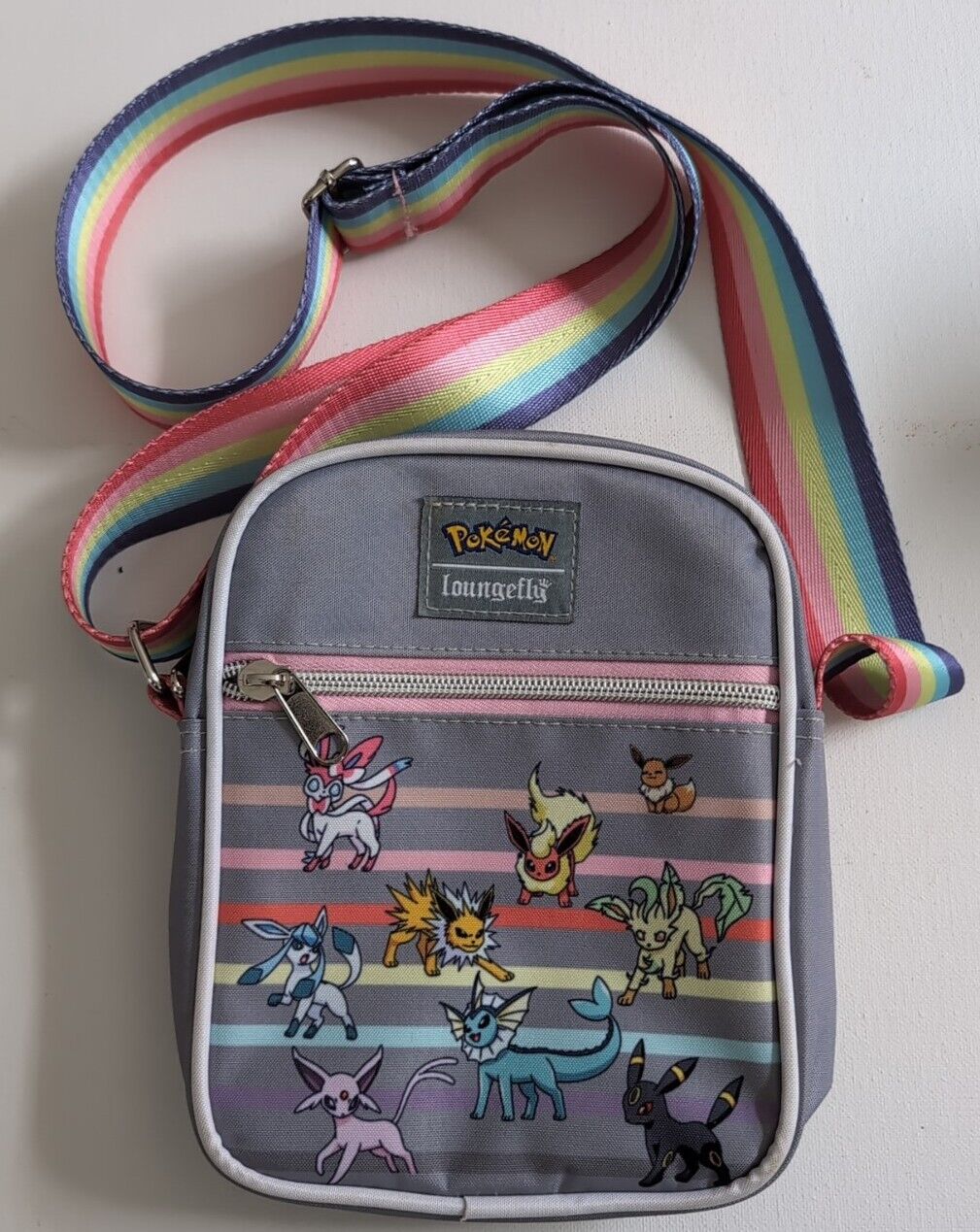 Loungefly Pokemon Eevee Eeveelutions Rainbow Athletic Crossbody Bag 