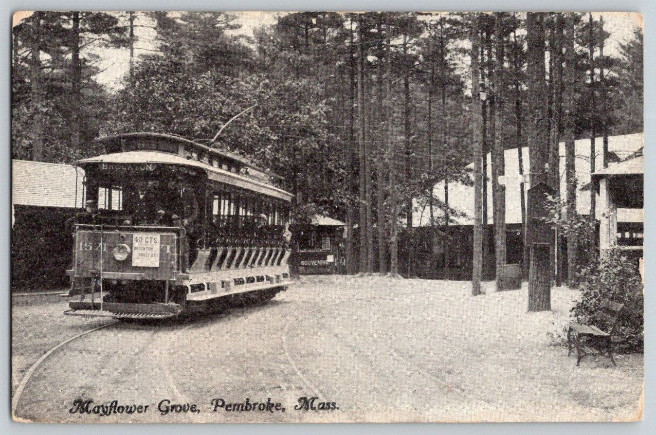 Antique Postcard~ Trolley Mayflower Grove~ Pembroke, Massachusetts