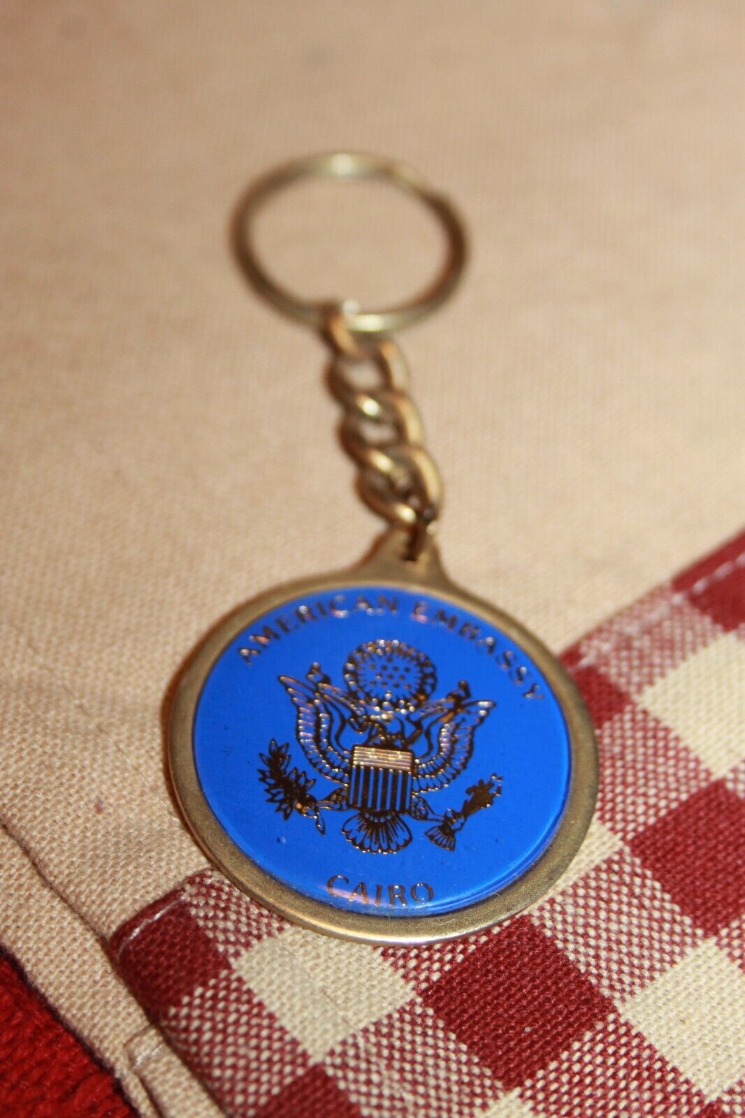 Vintage American Embassy-Cairo Egypt Metal Keychain Keyring