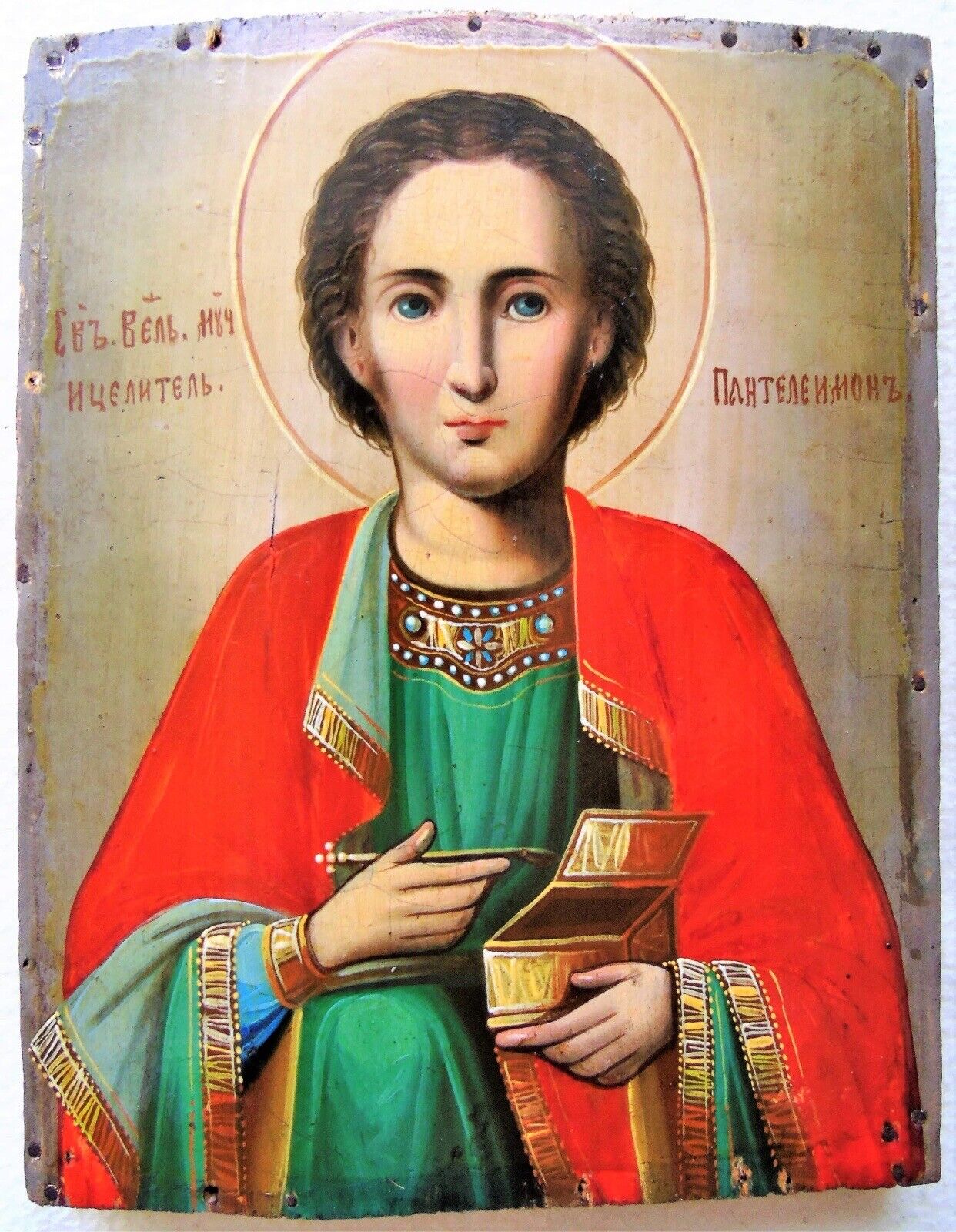 Antique Russian Icon of the Saint Panteleimon the Healer. 19th century