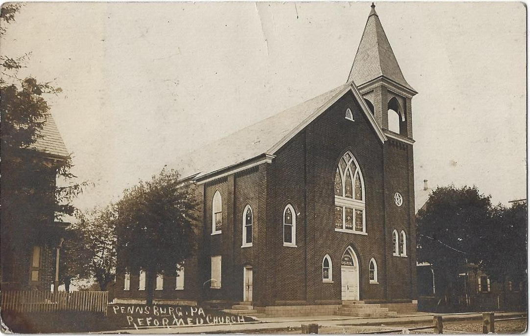 PENNSBURG, PA.~REAL PHOTO~RPPC~REFORMED CHURCH~MAIN STREET~UNPOSTED~1907/15