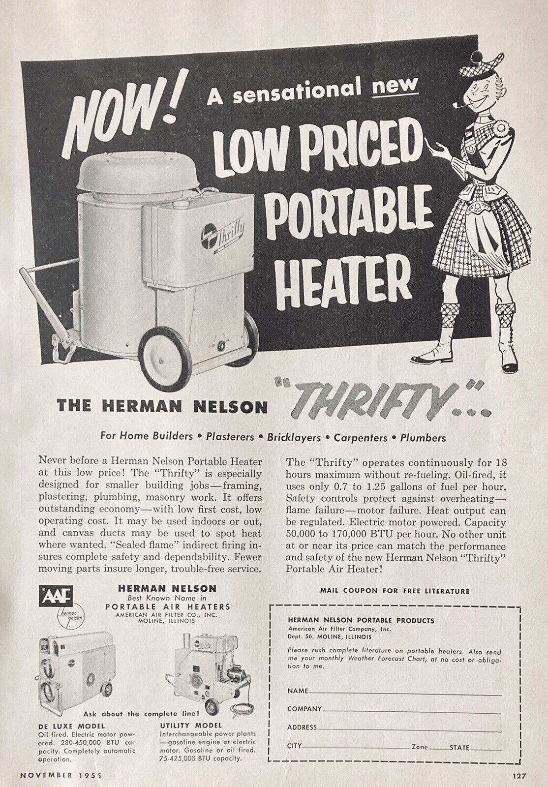 1955 AD(L25)~AMERICAN AIR FILTER CO. MOLINE, ILL. HERMAN NELSON PORTABLE HEATER
