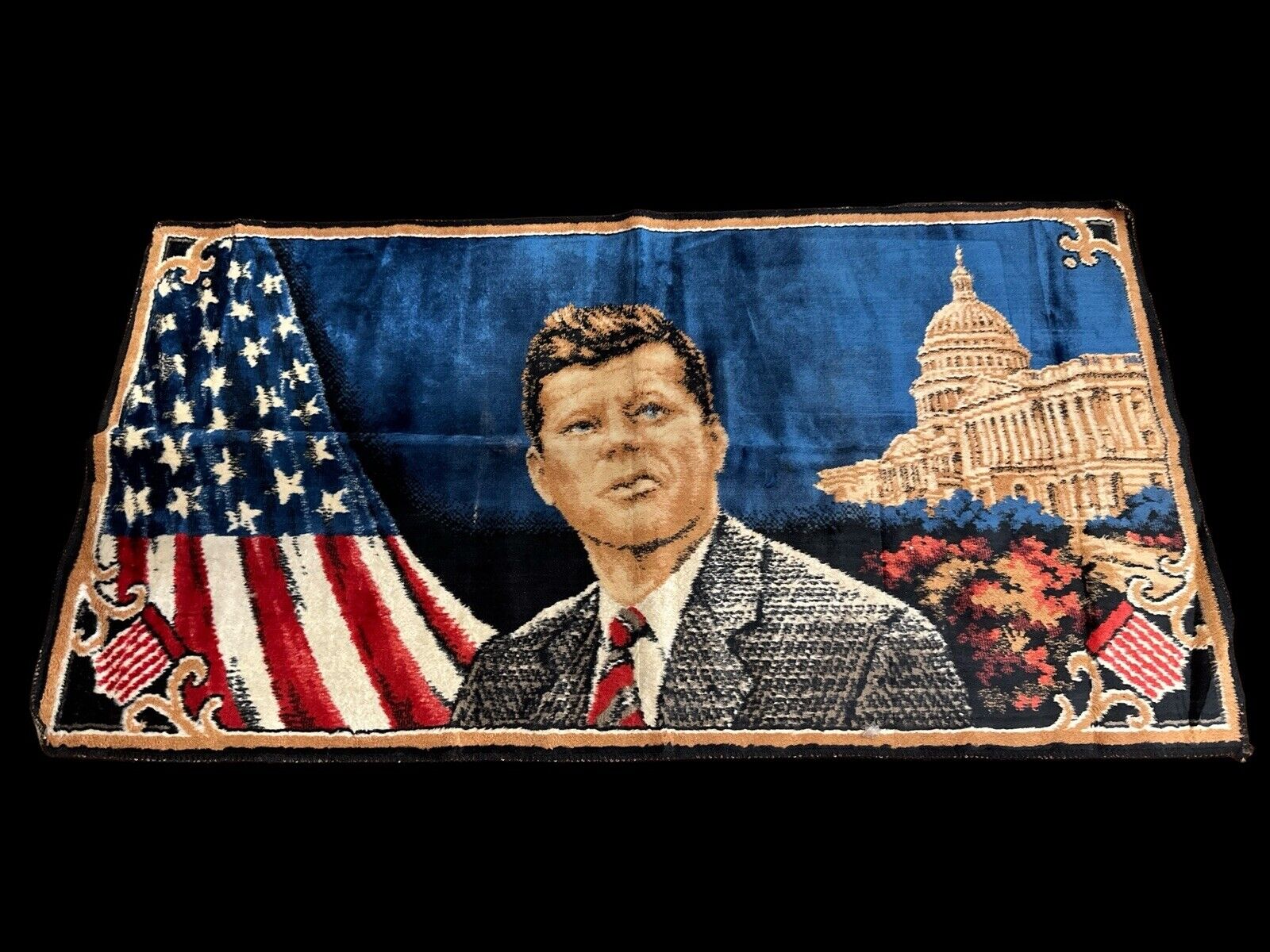 Vintage JFK John F Kennedy Wall Hanging Tapestry Rug Political Memorabilia 38x22
