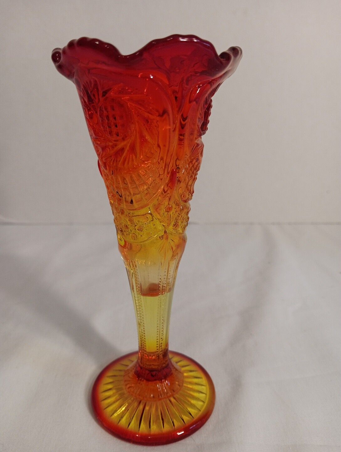 Vintage Viking Amberina Glass Bud Vase Yesteryear Pattern