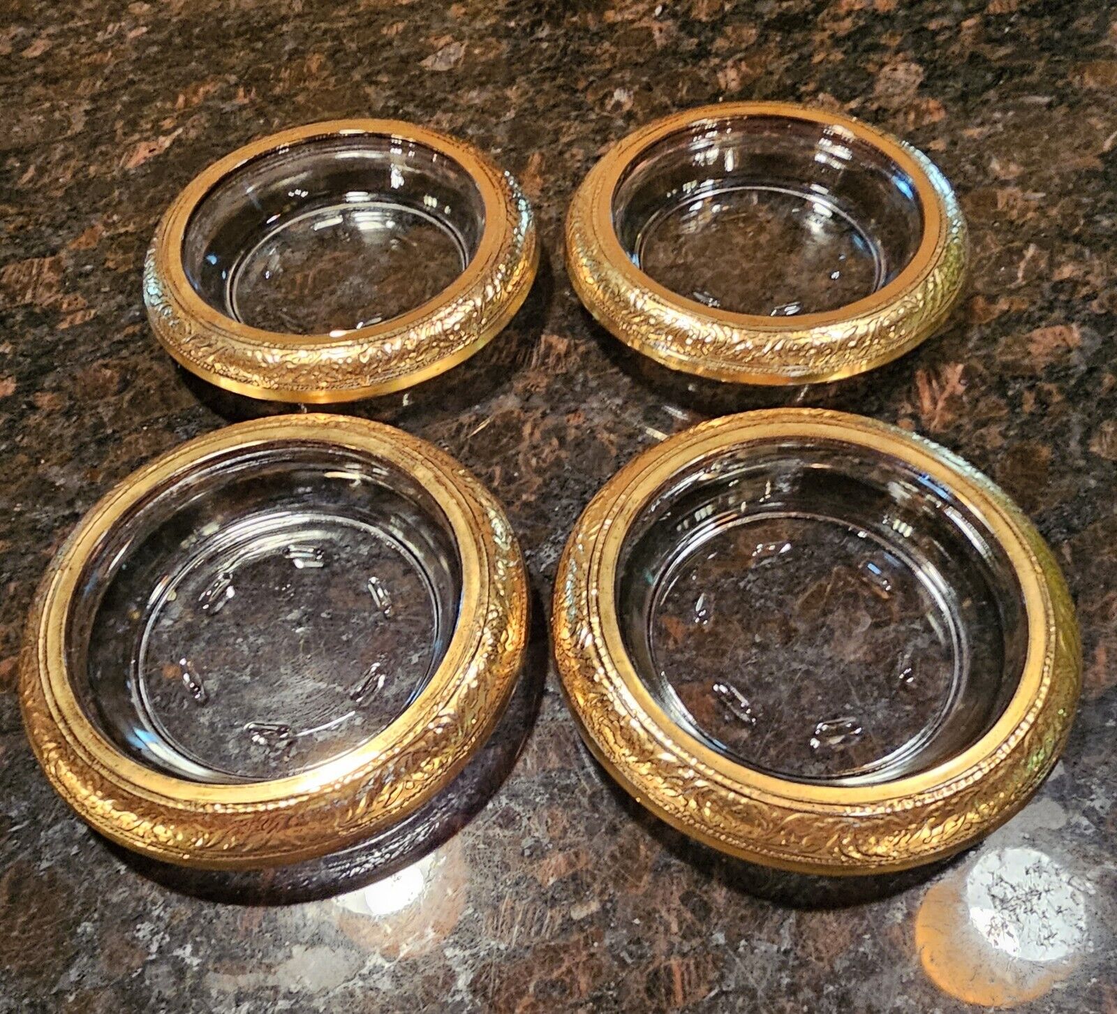 4 Vintage Gold Rim Glass COASTERS 