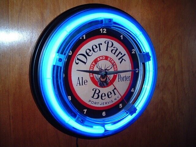 Deer Park New York Beer Bar Neon Wall Clock Advertising Sign