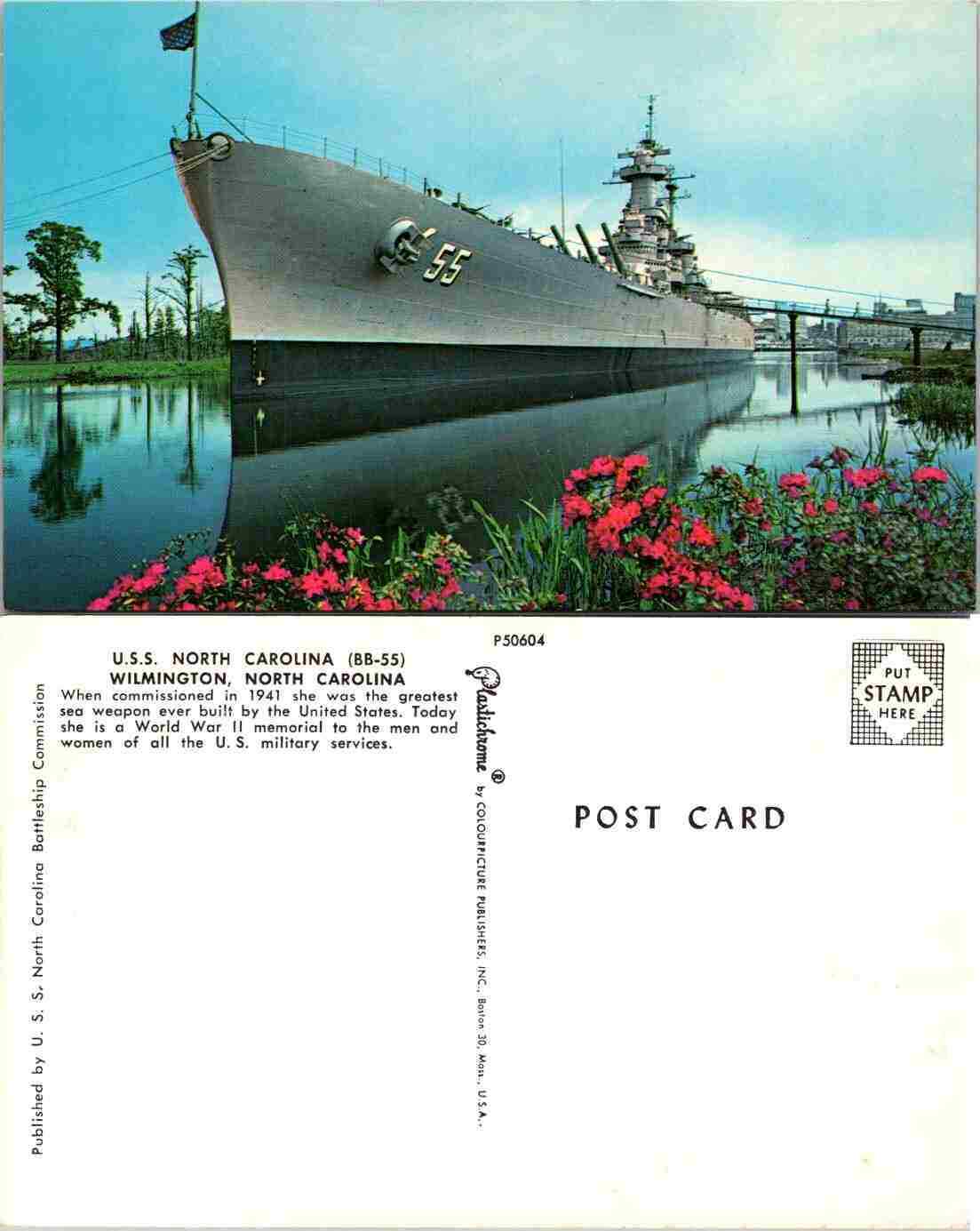 Vintage Postcard - USS NORTH CAROLINA BB-55 Battleship Memorial Aerial View