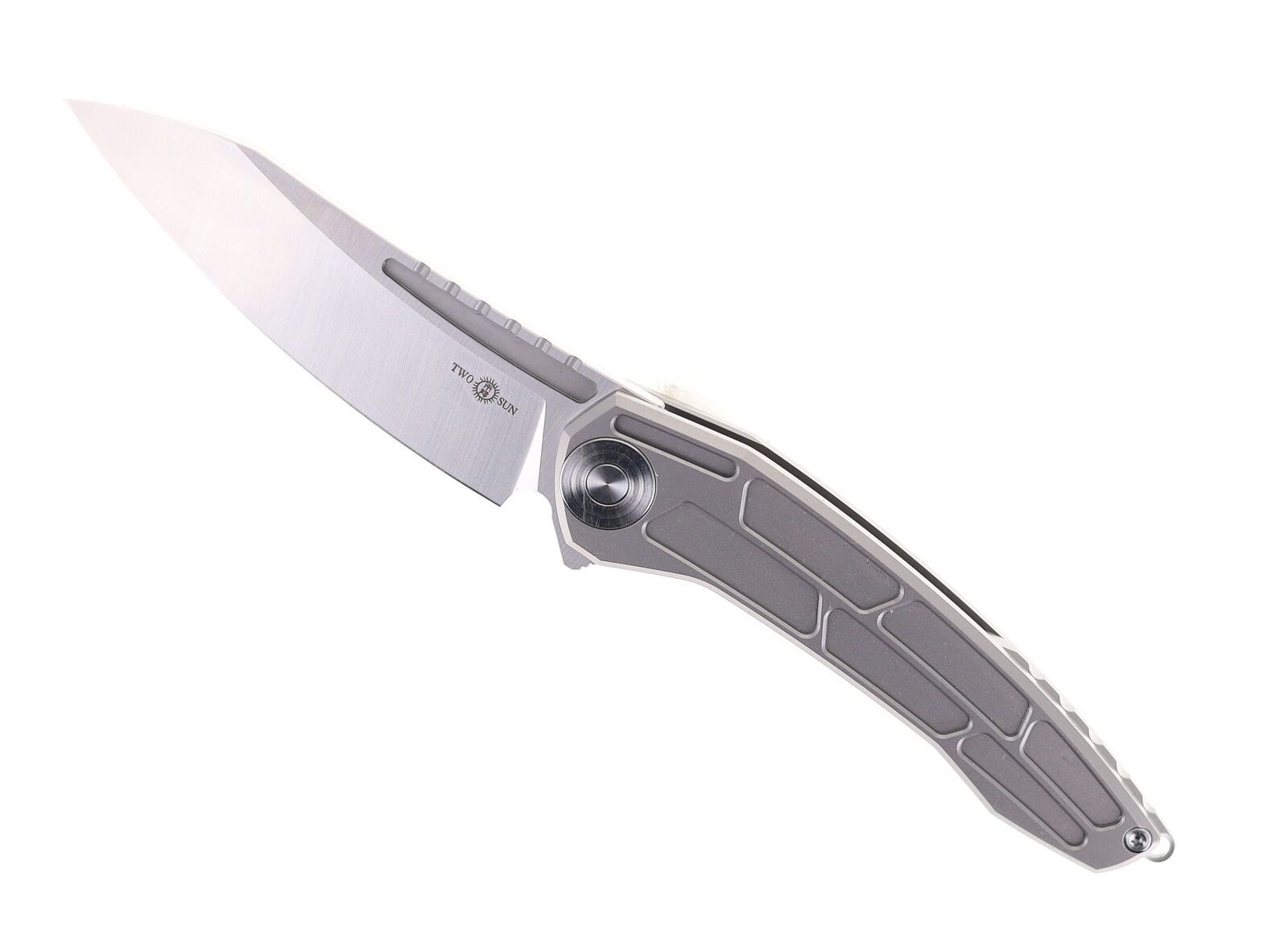 Two Sun Folding Knife Flipper Titanium Handle D2 Clip Point Plain Edge TS45-D2