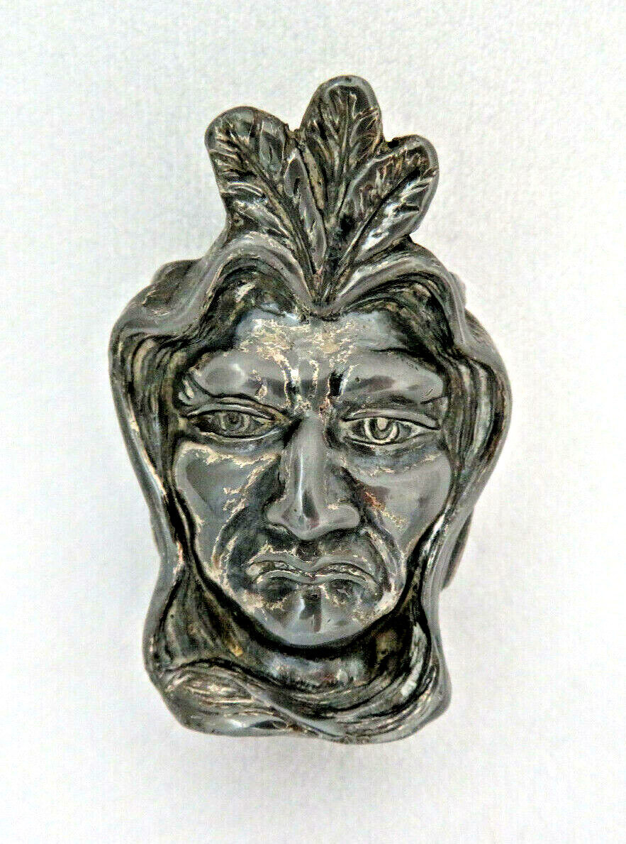 Antique Silver Plated Heavy Metal Native American Indian Chief Head Match Holder