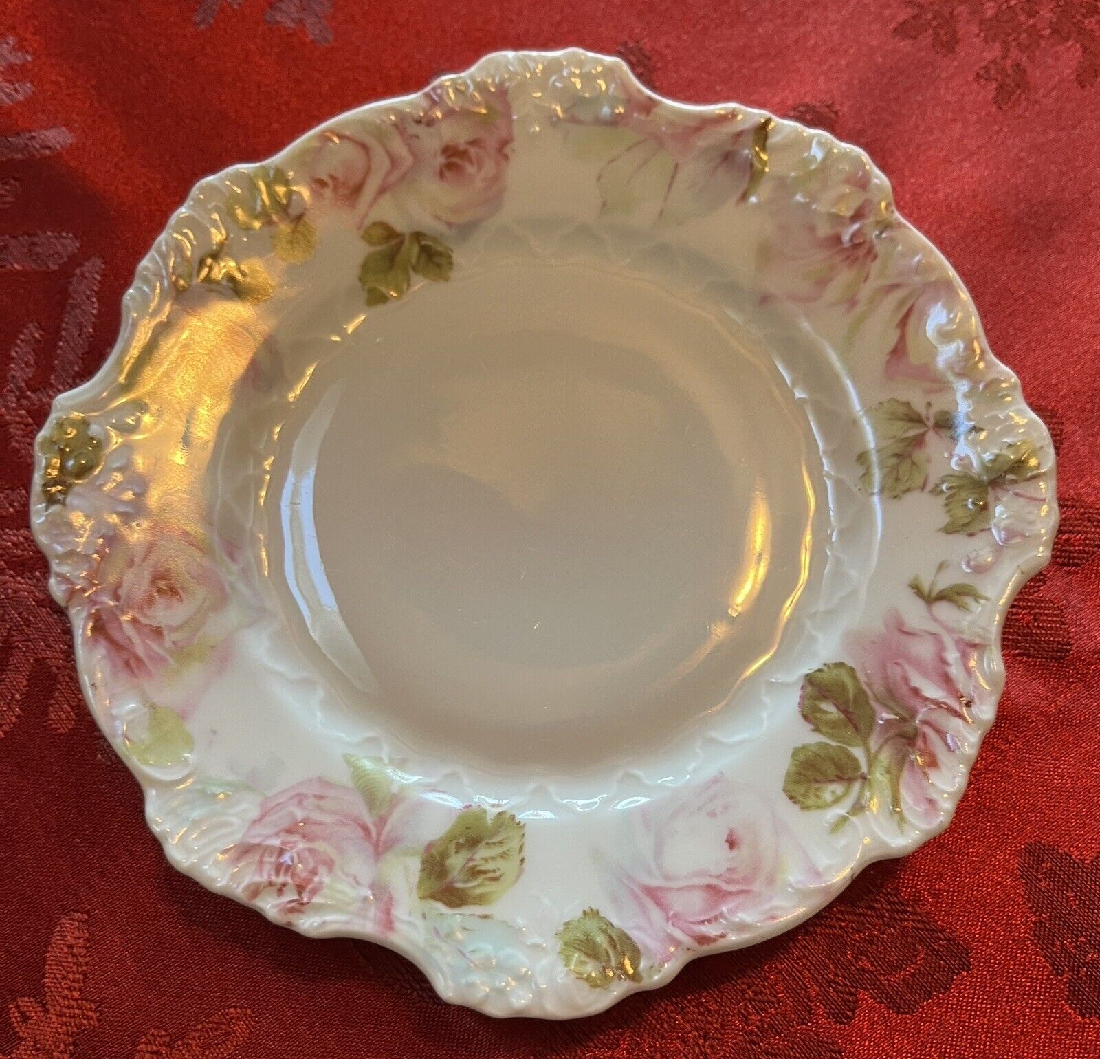 Antique Hermann Ohme Silesien Germany 6” Dessert Plate Porcelain Roses 1900