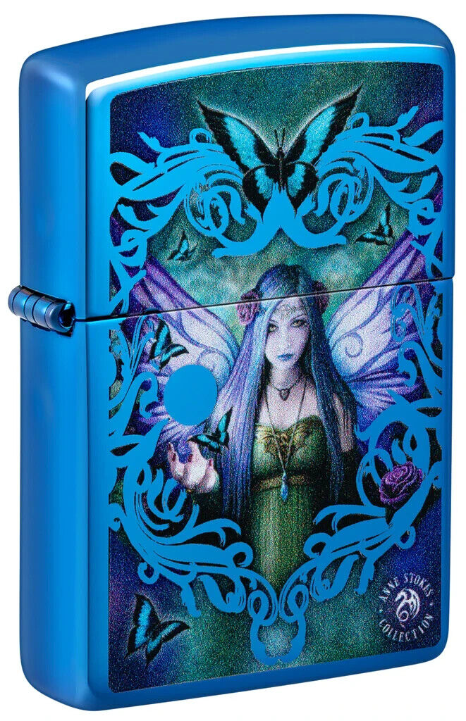 Zippo 48985, Anne Stokes Mystic Aura Fairy Design, High Polish Blue Lighter, NEW