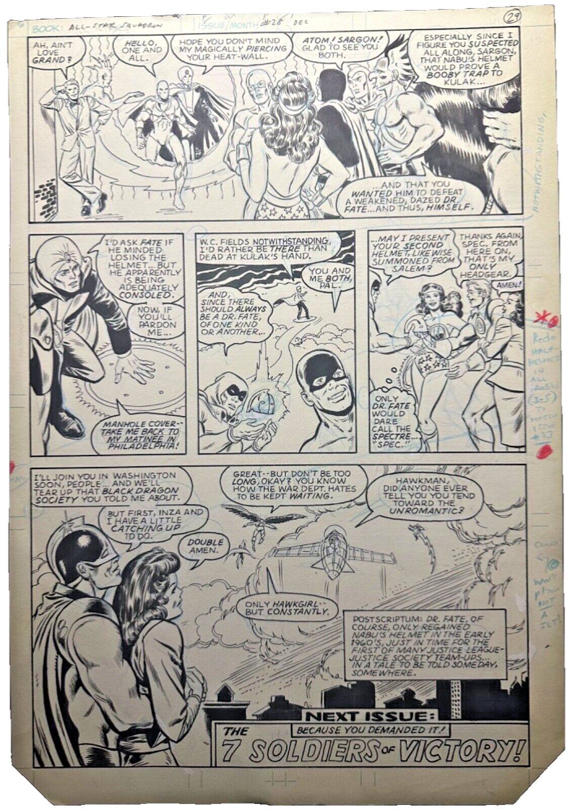ALL STAR SQUADRON # 28 ,DC COMIC ORIGINAL ART , BRONZE AGE ,SPLASH PAGE.