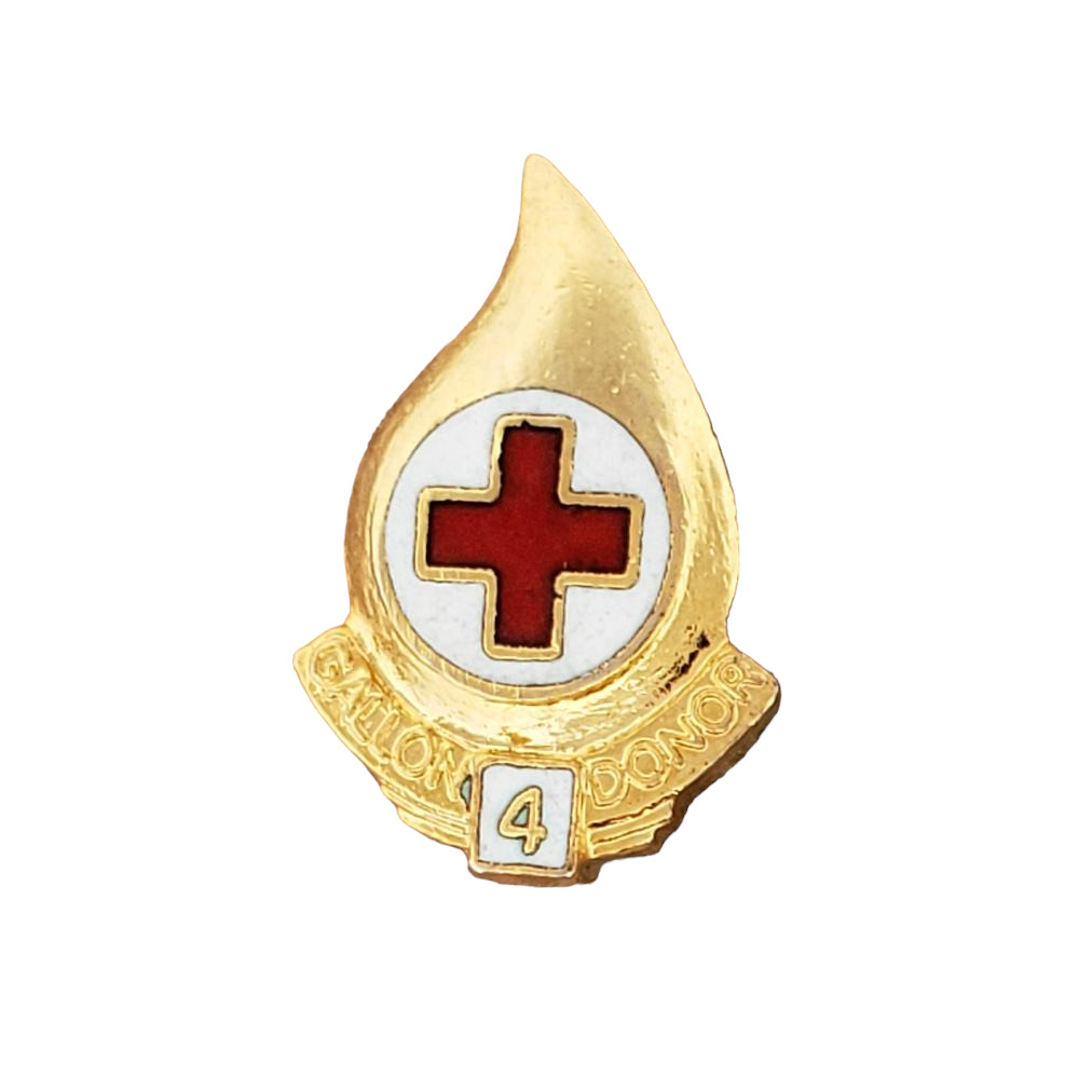 Red Cross Blood Donor 4 Gallon Award Red & White Enamel Lapel Hat Pin