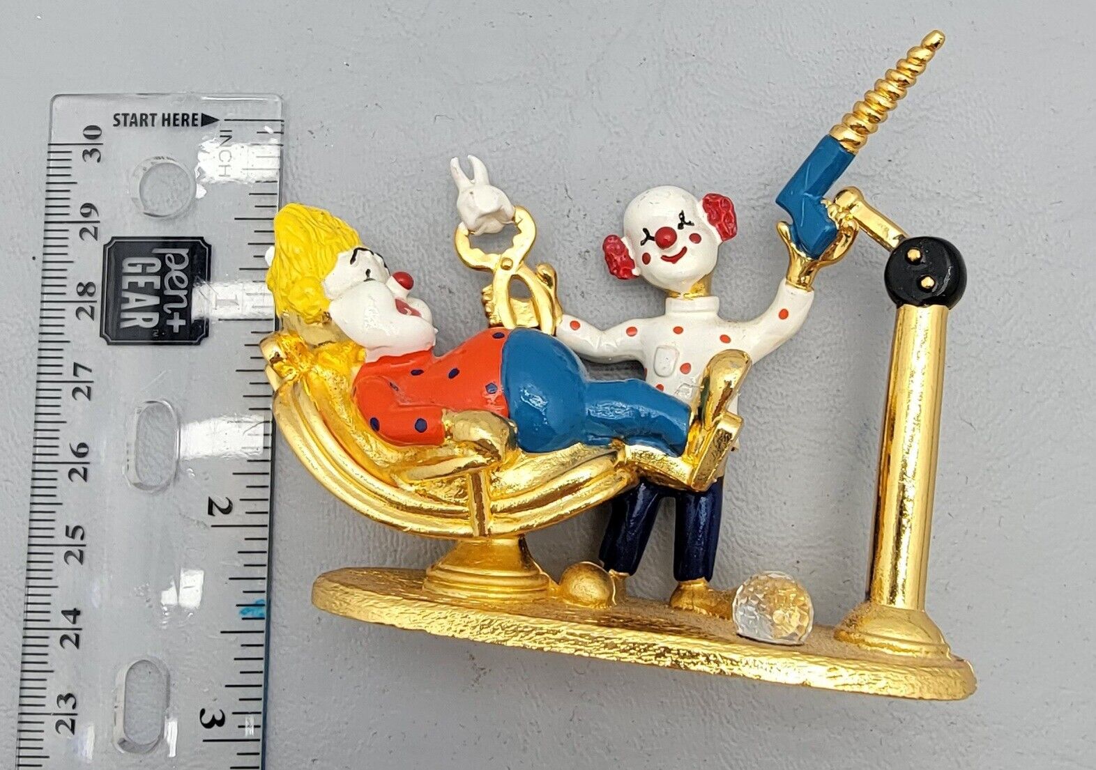 Miniature Figurine HTF Spoontiques Pewter Gold Clown Dentist Drill Tooth #K1441